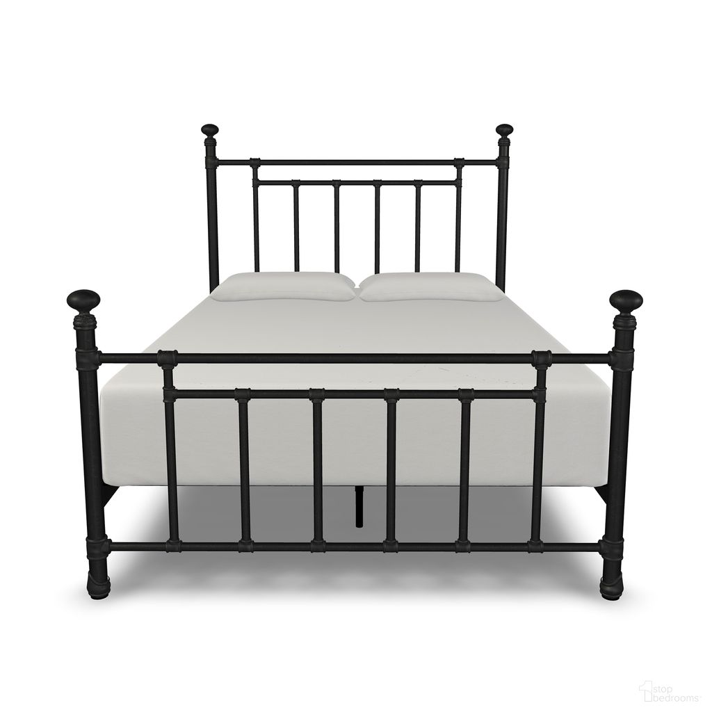 Edin California King Complete Bed with Metal Profile and Platform Wood Slats In Weathered Iron
