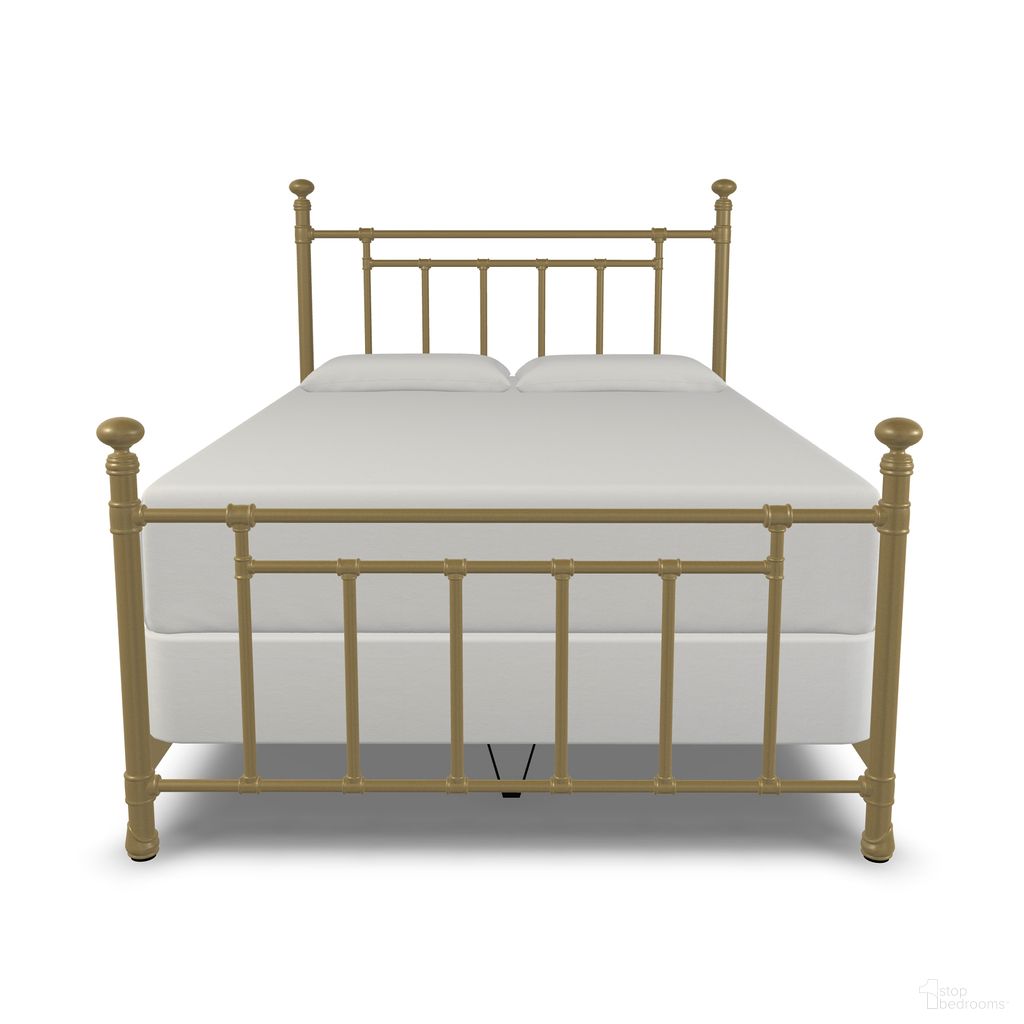 The appearance of Edin Queen Complete Bed with Metal Profile In Milky Gold designed by Wesley Allen in the transitional interior design. This milky gold piece of furniture was selected by 1StopBedrooms from Edin Collection to add a touch of cosiness and style into your home. Sku: 1094-CB-MPF-5-OGD. Bed Size: Queen. Material: Iron. Bed Type: Metal Bed.