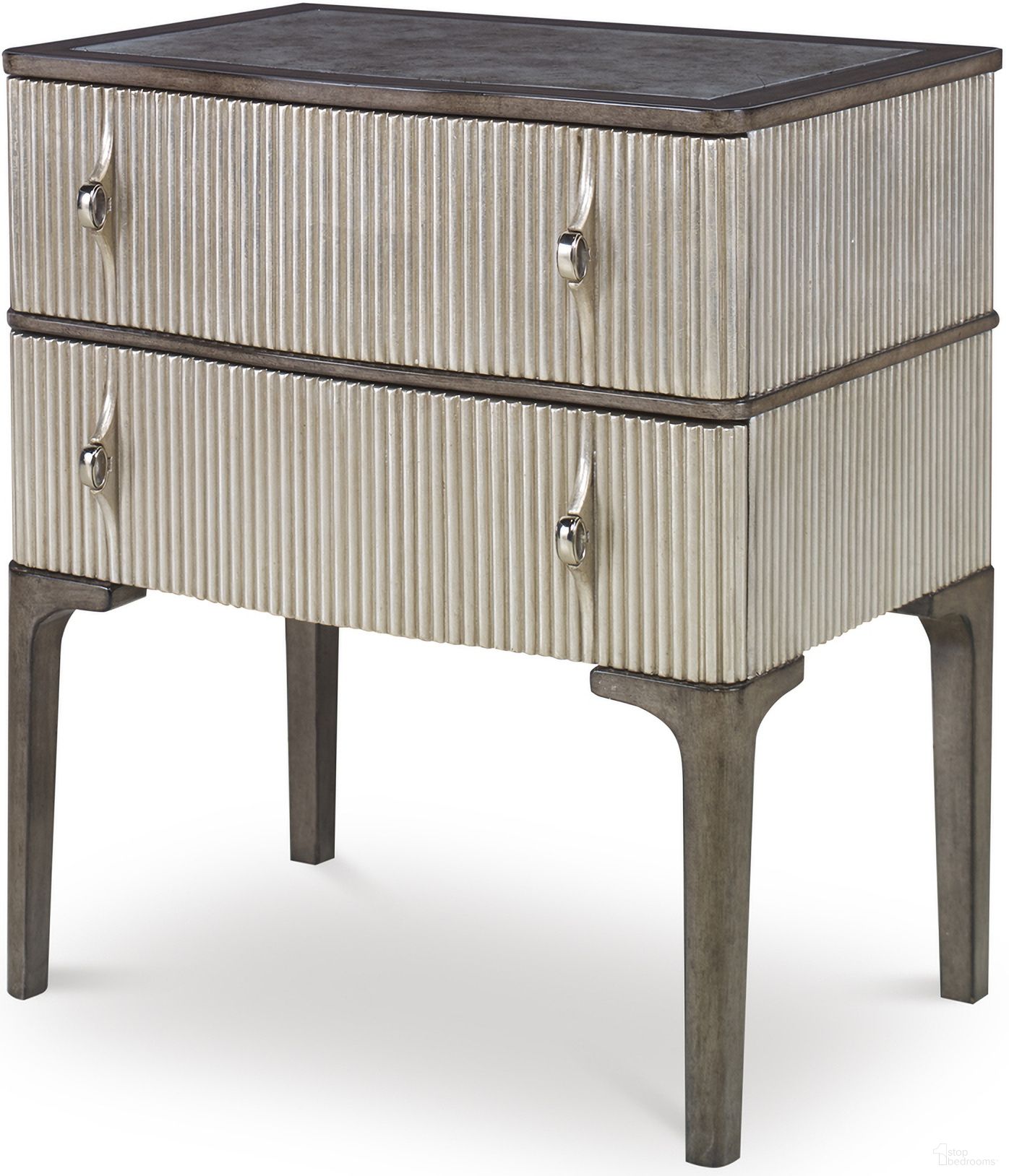 The appearance of Edison Nightstand In Gray and Silver designed by Century Furniture in the modern / contemporary interior design. This gray/silver piece of furniture was selected by 1StopBedrooms from Grand Tour Furniture Collection to add a touch of cosiness and style into your home. Sku: SF6031. Material: Mirror.