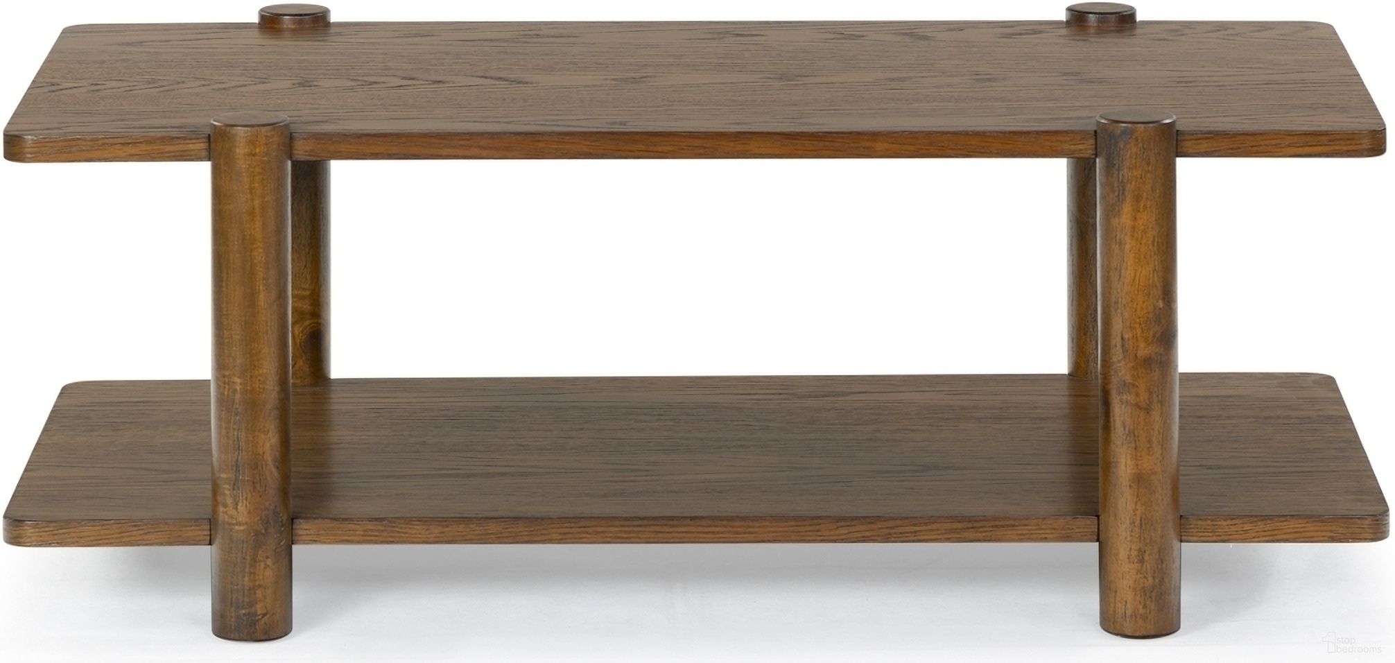 The appearance of Edisyn 2 Shelf Wood Coffee Table In Medium Oak designed by Safavieh Couture in the modern / contemporary interior design. This medium oak piece of furniture  was selected by 1StopBedrooms from Edisyn Collection to add a touch of cosiness and style into your home. Sku: SFV2177C. Material: Rubberwood.
