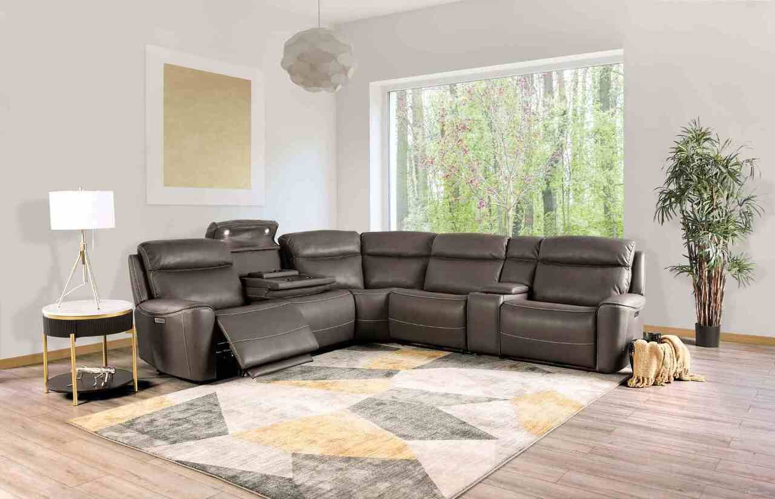 The appearance of Edmondus Power Sectional In Dark Gray designed by Furniture of America in the transitional interior design. This dark gray piece of furniture was selected by 1StopBedrooms from Edmondus Collection to add a touch of cosiness and style into your home. Sku: CM9923GY-AC;CM9923GY-AC-PM;CM9923GY-CNR;CM9923GY-CS;CM9923GY-LCH-PM;CM9923GY-RCH-PM. Material: Leather.