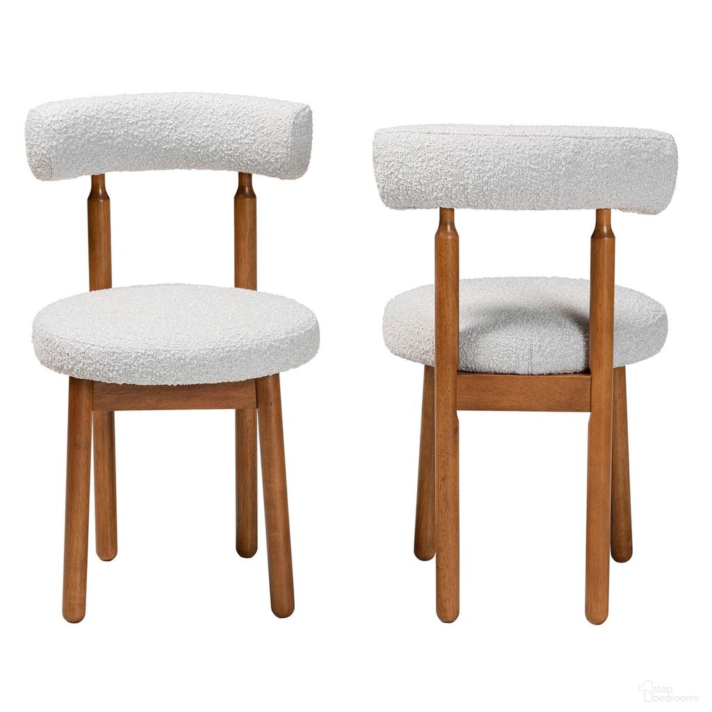 The appearance of Edric Boucle Fabric and Wood 2-Piece Dining Chair Set In Light Grey and Walnut Brown designed by Baxton Studio in the transitional interior design. This light grey and walnut piece of furniture was selected by 1StopBedrooms from Edric Collection to add a touch of cosiness and style into your home. Sku: BBT5491-Maya- Sky Grey-DC. Material: Plywood. Chair Type: Side Chair.