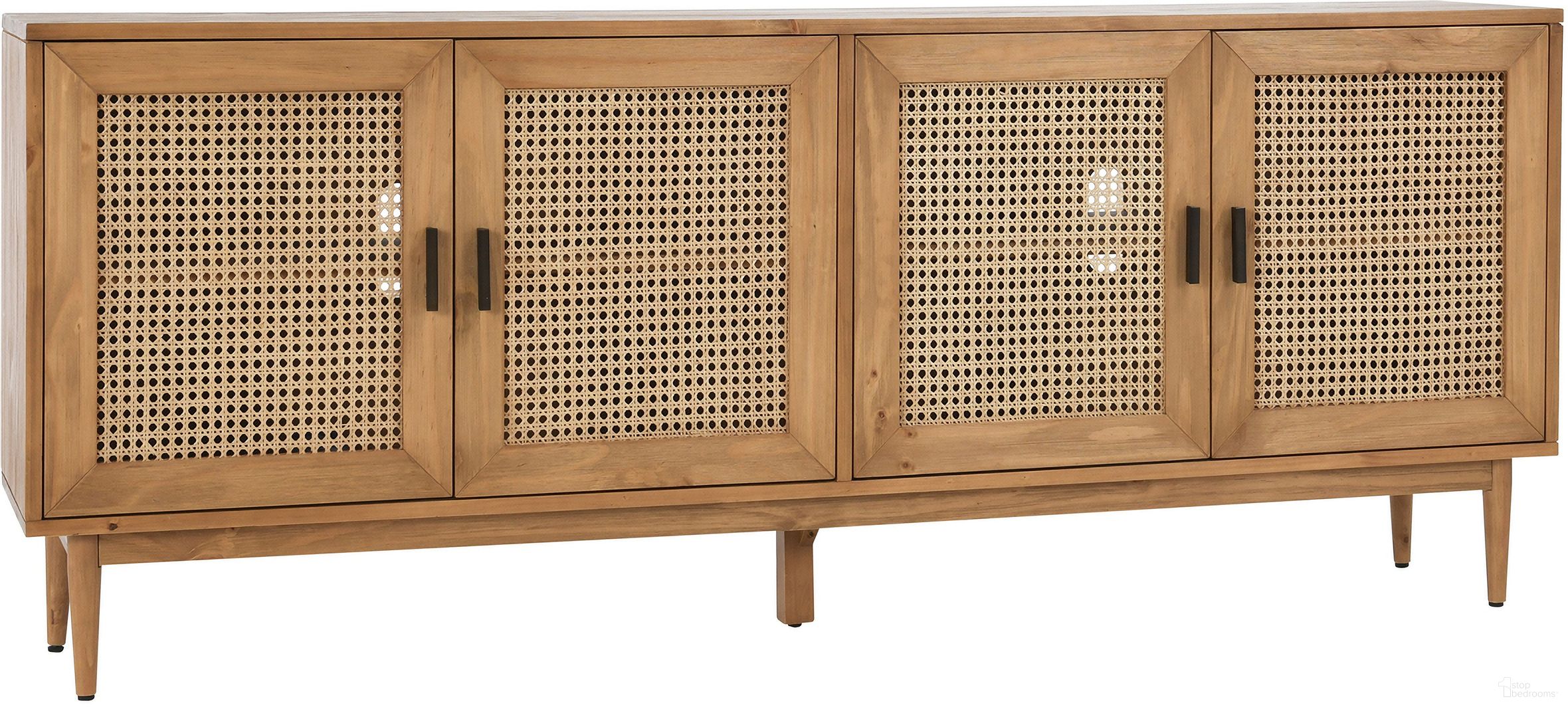 The appearance of Edris 4 Door Cane Cabinet In Natural designed by Classic Home in the transitional interior design. This natural piece of furniture was selected by 1StopBedrooms from Edris Collection to add a touch of cosiness and style into your home. Sku: 52004011. Material: Pine Wood.