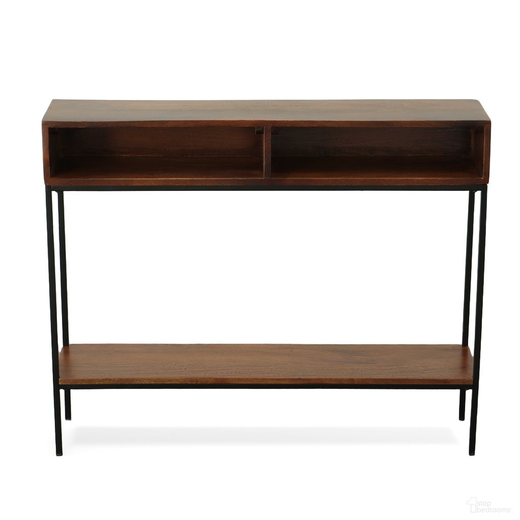 The appearance of Edvin Console Table In Chestnut and Black designed by Carolina Living in the modern / contemporary interior design. This chestnut and black piece of furniture was selected by 1StopBedrooms from Edvin Collection to add a touch of cosiness and style into your home. Sku: CF4234CHETBK. Material: Mango Wood.