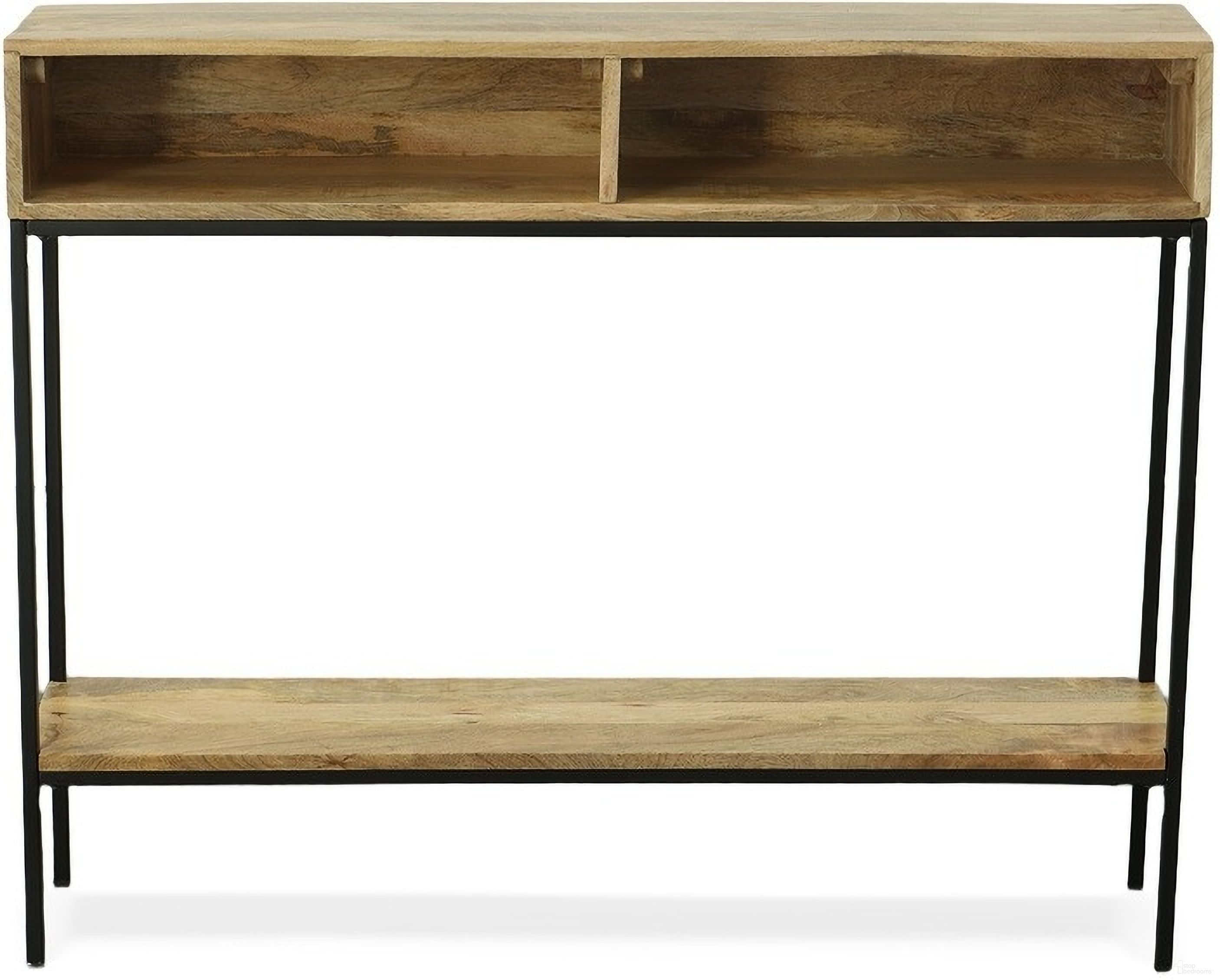 The appearance of Edvin Console Table In Natural and Black designed by Carolina Living in the modern / contemporary interior design. This natural/black piece of furniture was selected by 1StopBedrooms from Edvin Collection to add a touch of cosiness and style into your home. Sku: CF4234NMANTBK. Material: Mango Wood.