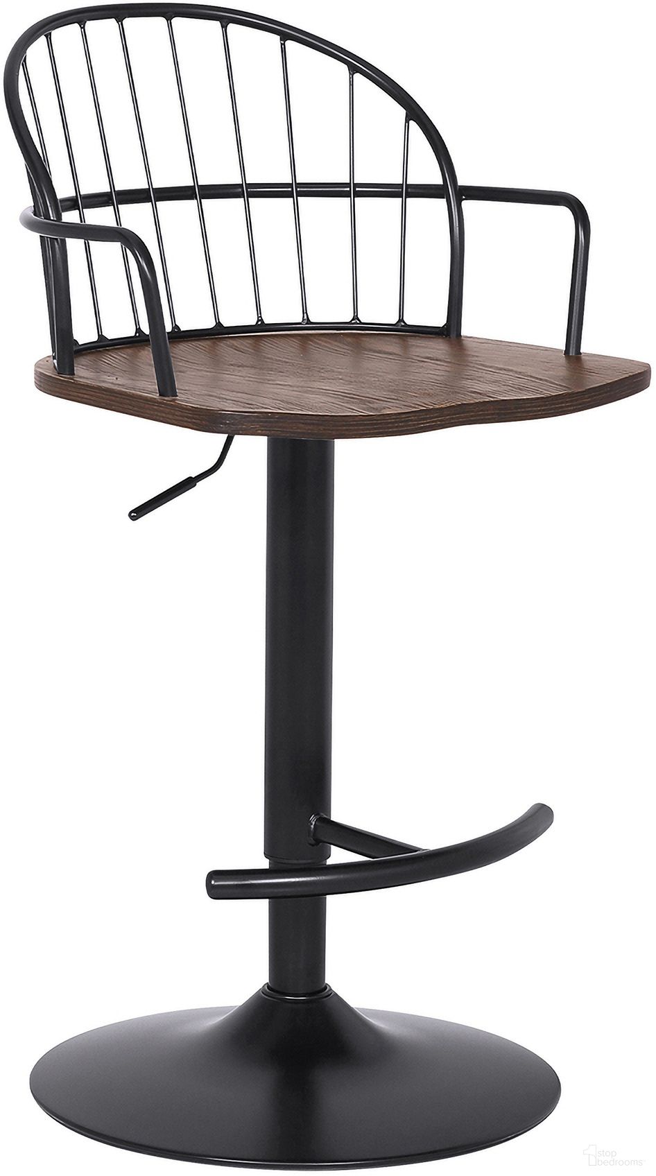 The appearance of Edward Adjustable Walnut Glazed Barstool In Black Powder Coated Finish designed by Armen Living in the modern / contemporary interior design. This walnut piece of furniture was selected by 1StopBedrooms from Edward Collection to add a touch of cosiness and style into your home. Sku: LCEWBABLWA. Material: Steel.