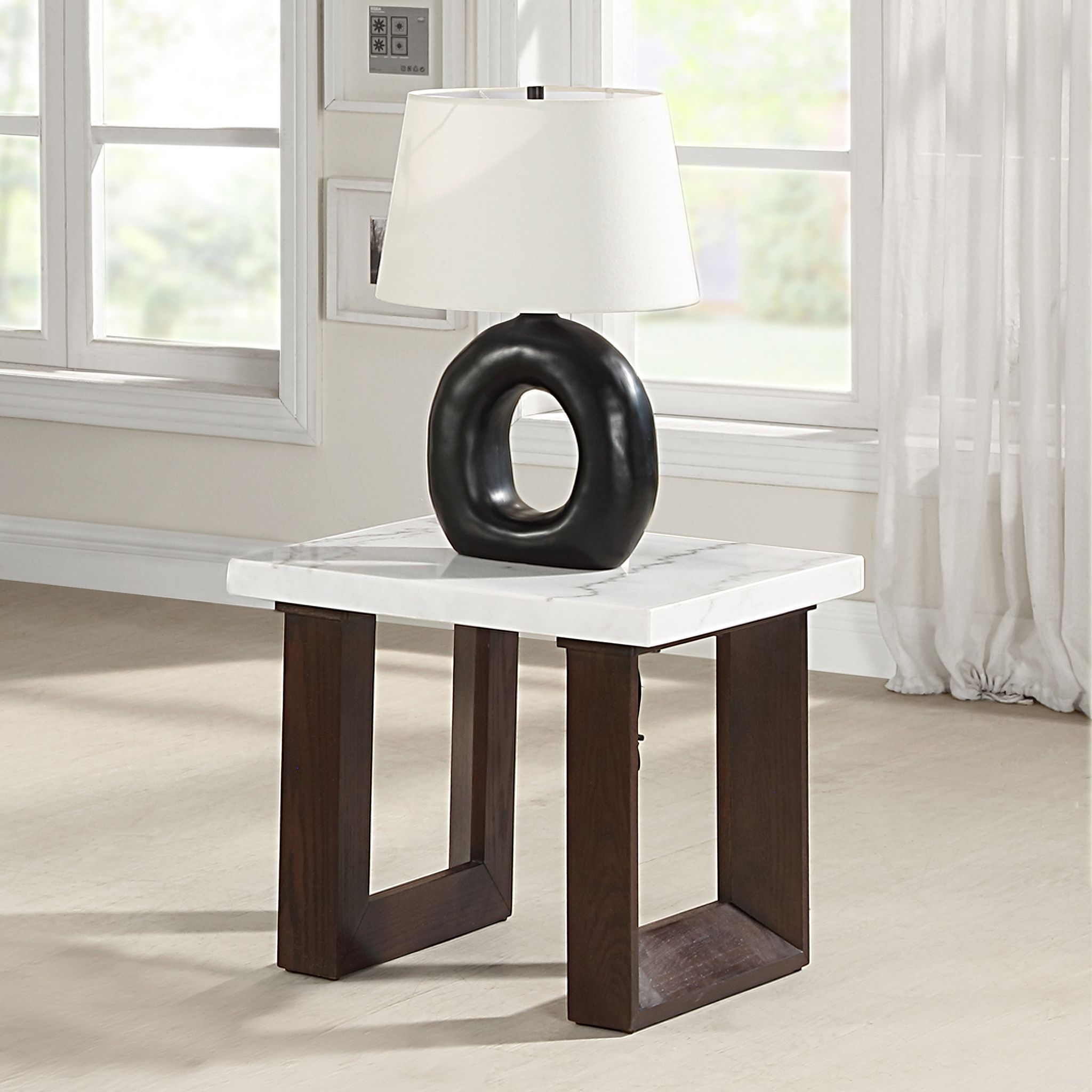 The appearance of Edwyn End Table with Natrual Marble Top In Espresso and Natural designed by ACME in the transitional interior design. This espresso and natural piece of furniture  was selected by 1StopBedrooms from Edwyn Collection to add a touch of cosiness and style into your home. Sku: LV03206-1;LV03206-2. Material: Wood.