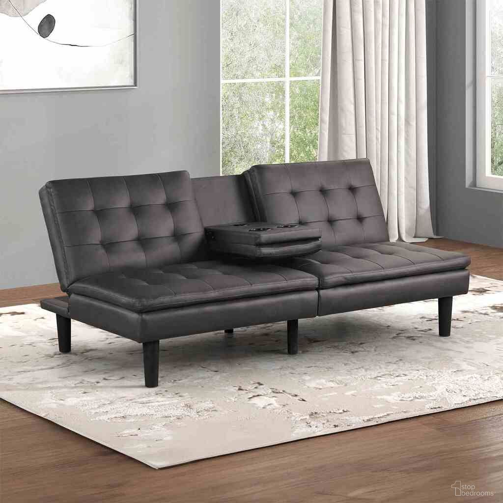 The appearance of Eidsberg Futon Sofa Bed with Drop Down Table In Gray designed by Furniture of America in the modern / contemporary interior design. This gray piece of furniture  was selected by 1StopBedrooms from Eidsberg Collection to add a touch of cosiness and style into your home. Sku: FM2908GY. Material: Leather.