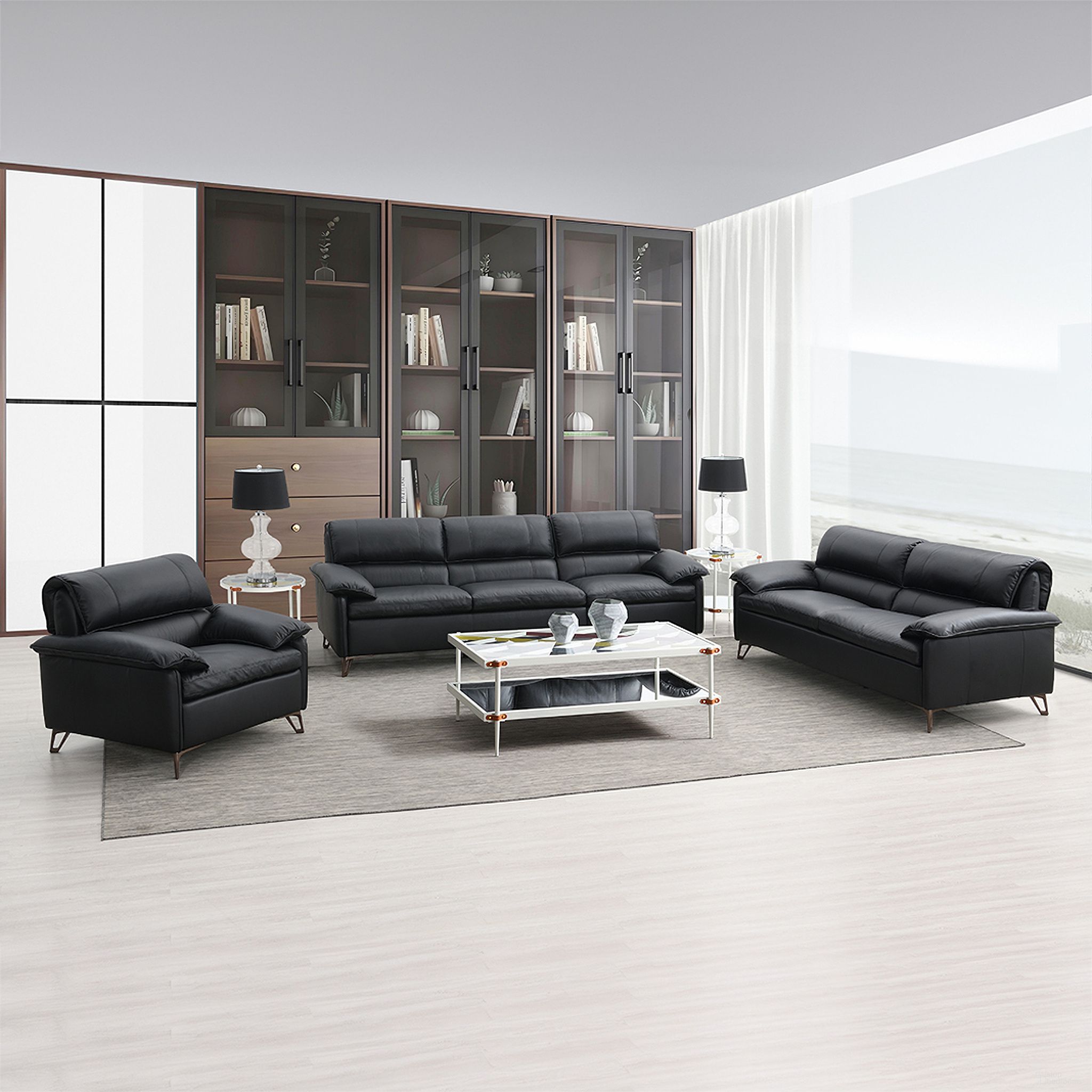 The appearance of Eilene Living Room Set designed by ACME in the modern / contemporary interior design. This black piece of furniture was selected by 1StopBedrooms from Eilene Collection to add a touch of cosiness and style into your home. Sku: LV03700-1;LV03700-2;LV03701. Material: Leather.