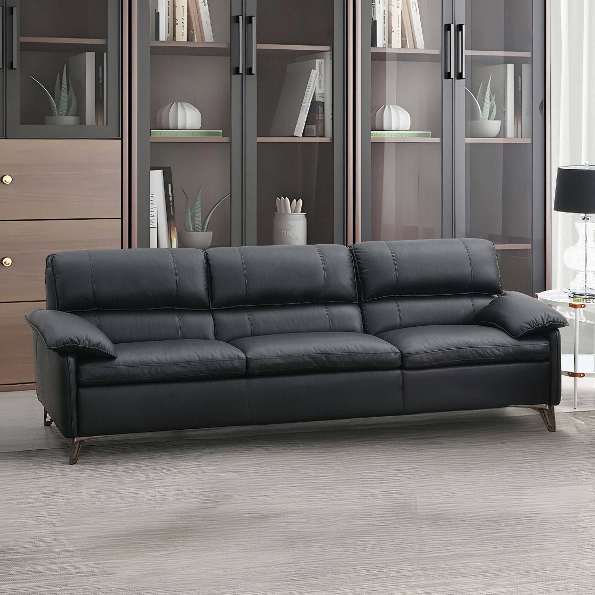 The appearance of Eilene Sofa In Black designed by ACME in the modern / contemporary interior design. This black piece of furniture was selected by 1StopBedrooms from Eilene Collection to add a touch of cosiness and style into your home. Sku: LV03700-1;LV03700-2. Material: Wood.