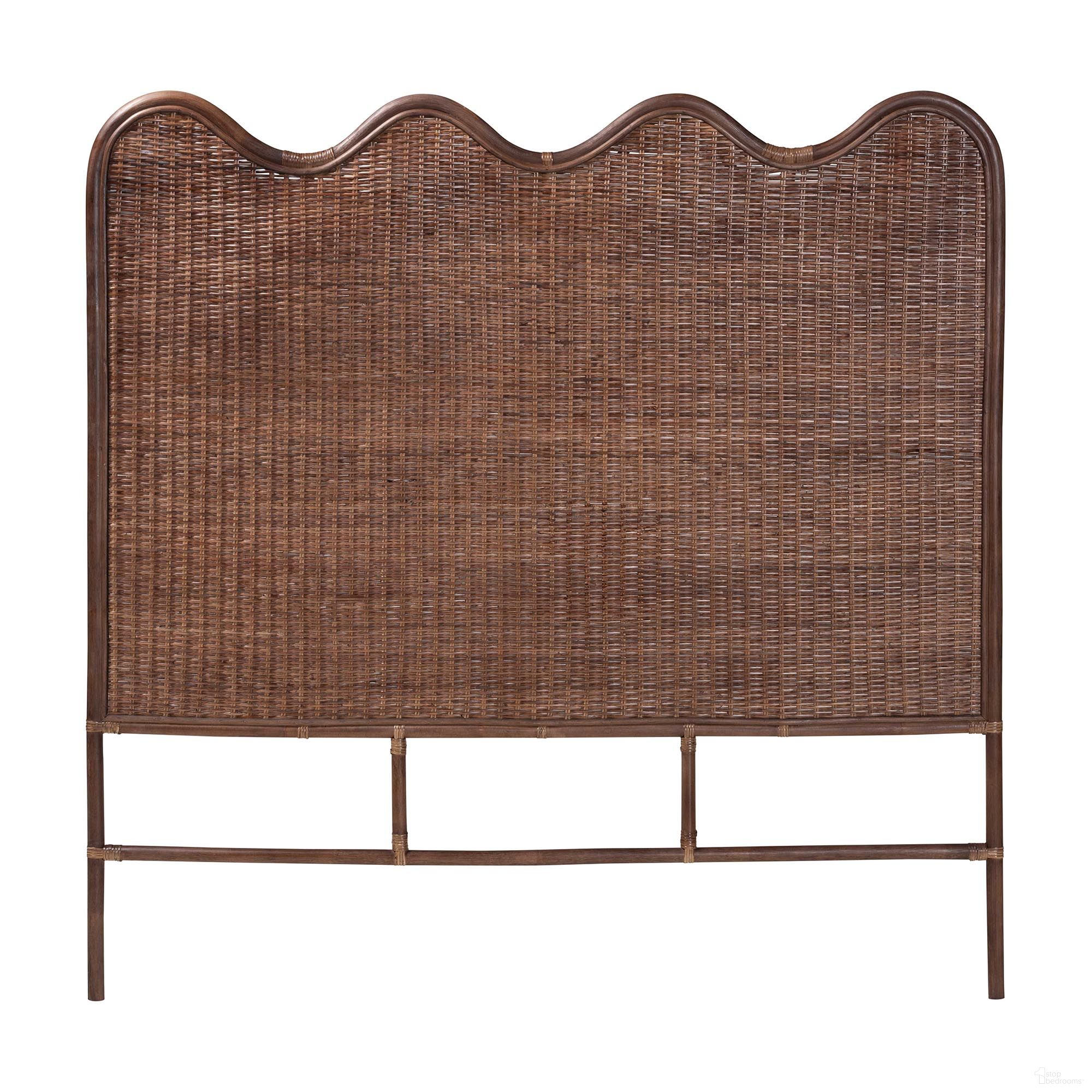 The appearance of Einya Natural Rattan Handwoven Wicker Queen Standalone Panel Headboard with Wavy Scalloped Top In Coffee Bean designed by Baxton Studio in the bohemian interior design. This coffee bean piece of furniture  was selected by 1StopBedrooms from Einya Collection to add a touch of cosiness and style into your home. Sku: WS240-Coffee Bean/Rattan-HB-Queen. Material: Natural Rattan. Bed Size: Queen.