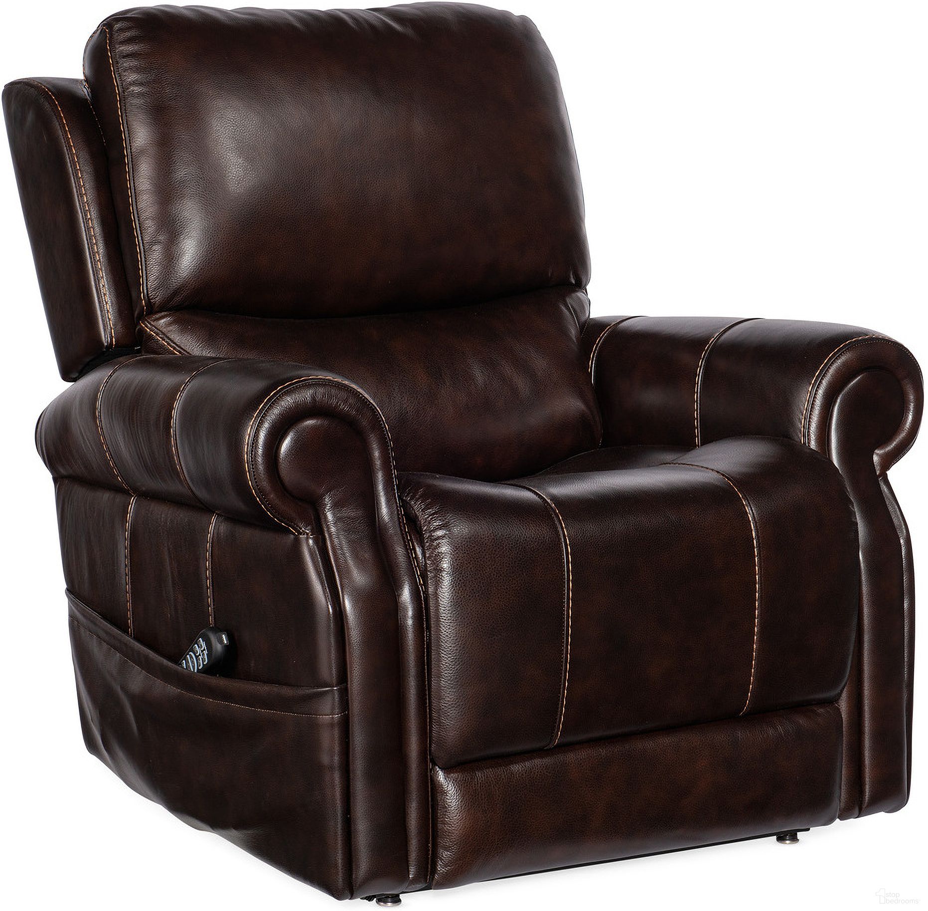 The appearance of Eisley Power Recliner With Ph And Lumbar And Lift In Brown designed by Hooker in the transitional interior design. This brown piece of furniture was selected by 1StopBedrooms from RC Collection to add a touch of cosiness and style into your home. Sku: RC602-PHLL4-089. Material: Leather.