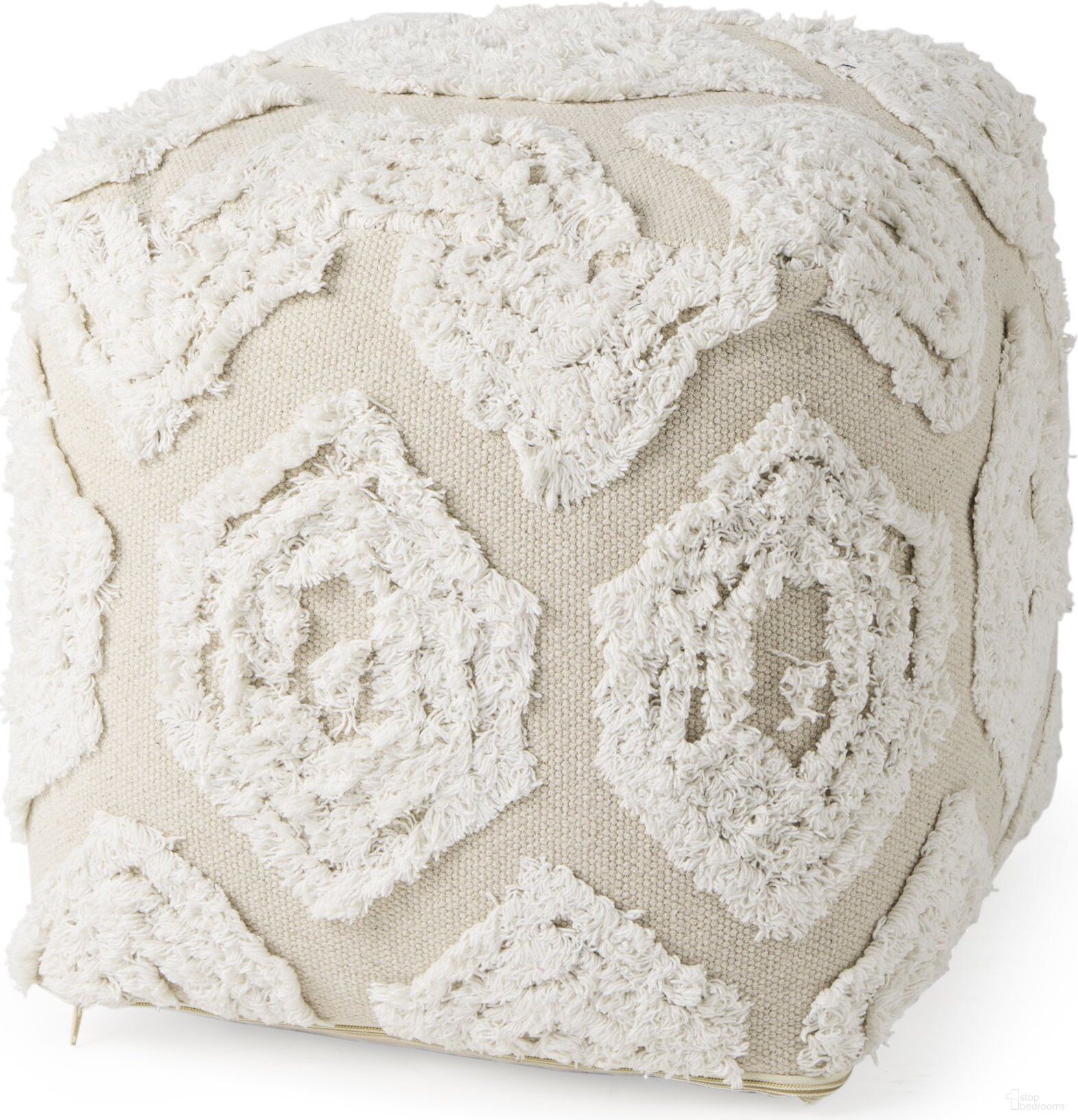 The appearance of Ekanta Patterned Cotton Pouf In Cream and Beige designed by Mercana in the transitional interior design. This cream and beige piece of furniture was selected by 1StopBedrooms from Ekanta Collection to add a touch of cosiness and style into your home. Sku: 69518. Material: Cotton.