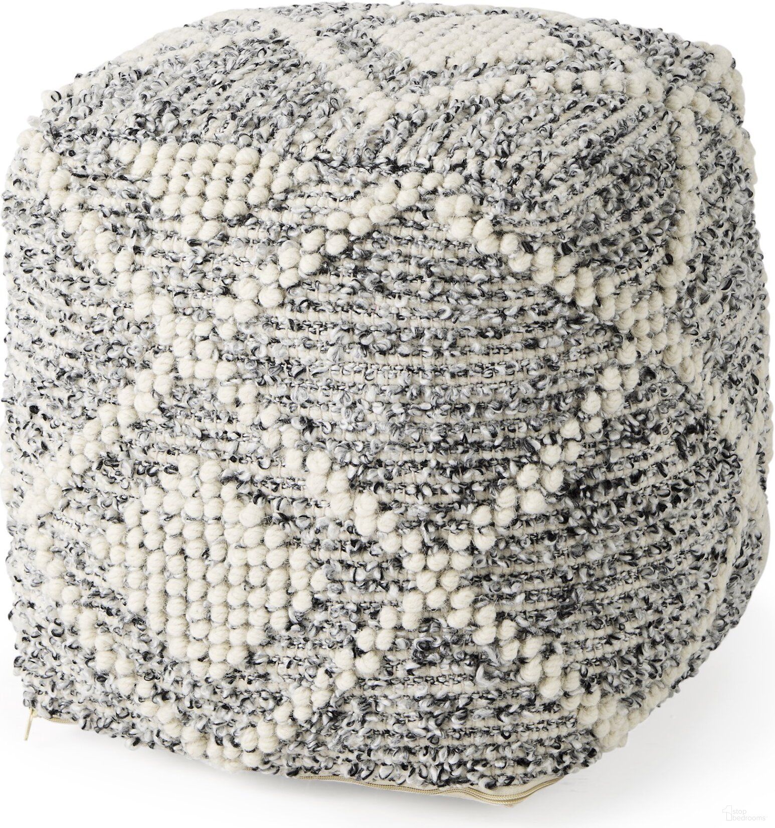 The appearance of Ekiya Yarn and Wool Patterened Pouf In Black and White designed by Mercana in the transitional interior design. This black/white piece of furniture  was selected by 1StopBedrooms from Ekiya Collection to add a touch of cosiness and style into your home. Sku: 69520. Material: Wool.