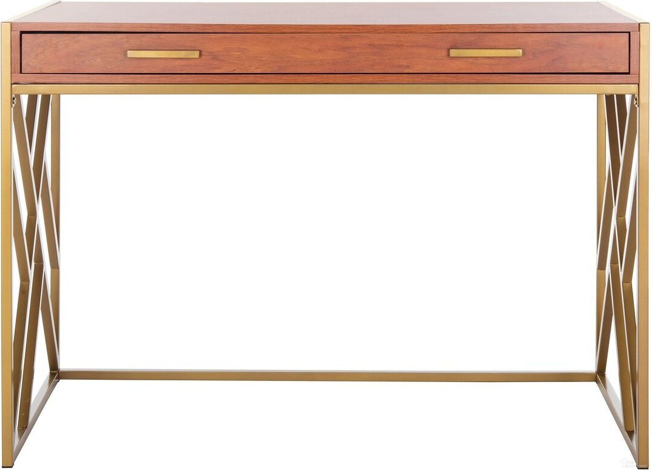 The appearance of Elaine Natural and Gold 1 Drawer Desk designed by Safavieh in the modern / contemporary interior design. This gold piece of furniture was selected by 1StopBedrooms from Elaine Collection to add a touch of cosiness and style into your home. Sku: DSK2201C. Material: Steel.