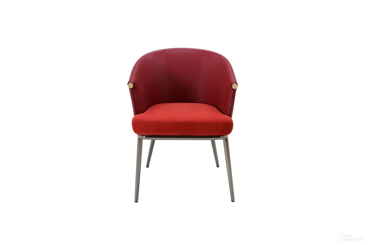 The appearance of Elan Aureo Leather Dining Chair In Red designed by Klaussner Home Furnishings in the modern / contemporary interior design. This red piece of furniture  was selected by 1StopBedrooms from Elan Collection to add a touch of cosiness and style into your home. Sku: ZS1001A. Material: Leather. Chair Type: Side Chair.