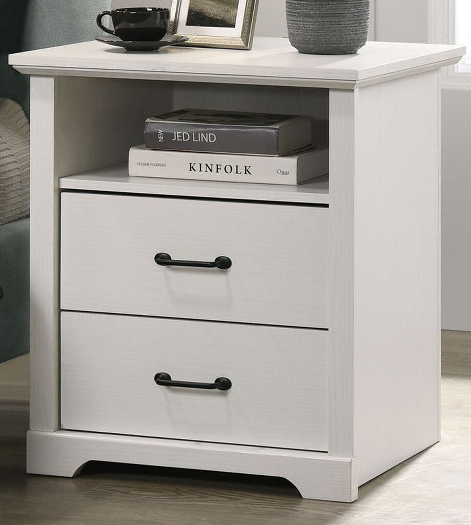 The appearance of Elara 22 Inch 2-Drawer Nightstand Bedside Table with USB Charging Ports In White designed by Lilola Home in the modern / contemporary interior design. This white piece of furniture was selected by 1StopBedrooms from Elara Collection to add a touch of cosiness and style into your home. Sku: 58905NS. Material: Particle Board.