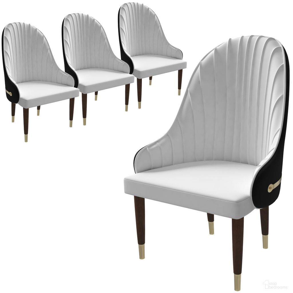 The appearance of Elara Wooden Dining Chair Set of 4 In Black and White designed by LeisureMod in the modern / contemporary interior design. This black/white piece of furniture  was selected by 1StopBedrooms from Elara Collection to add a touch of cosiness and style into your home. Sku: EC59BLFW4. Material: Leather. Chair Type: Arm Chair.
