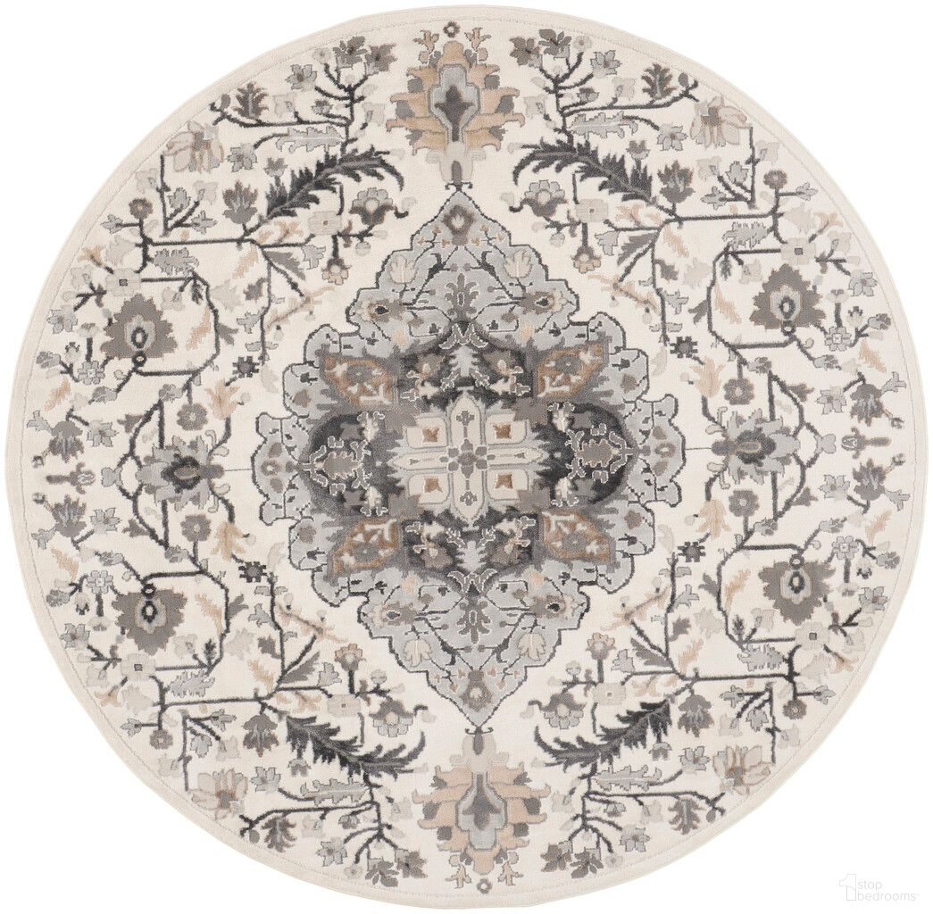 Elation 5'3" x 5'3" Round Transitional Indoor Rug In Ivory Grey