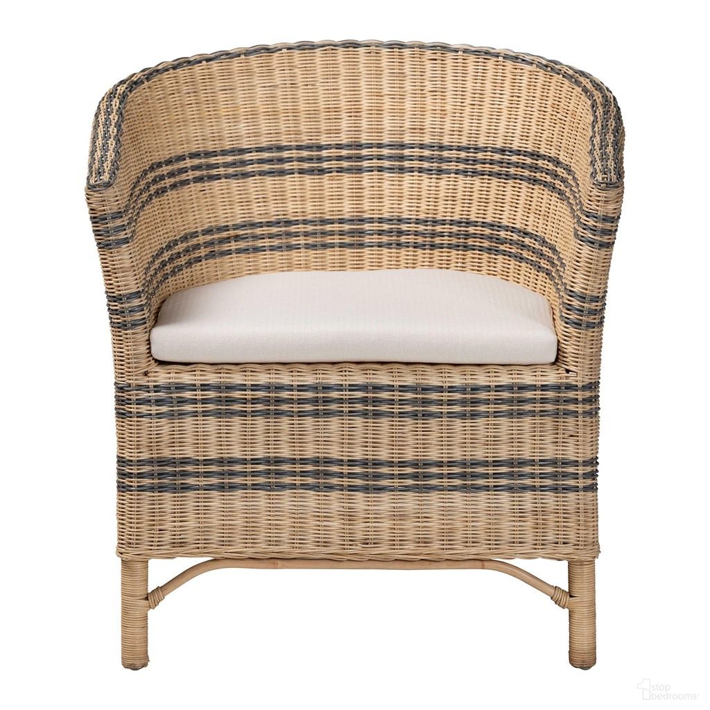 Elda Natural Rattan Accent Chair In Brown and Blue