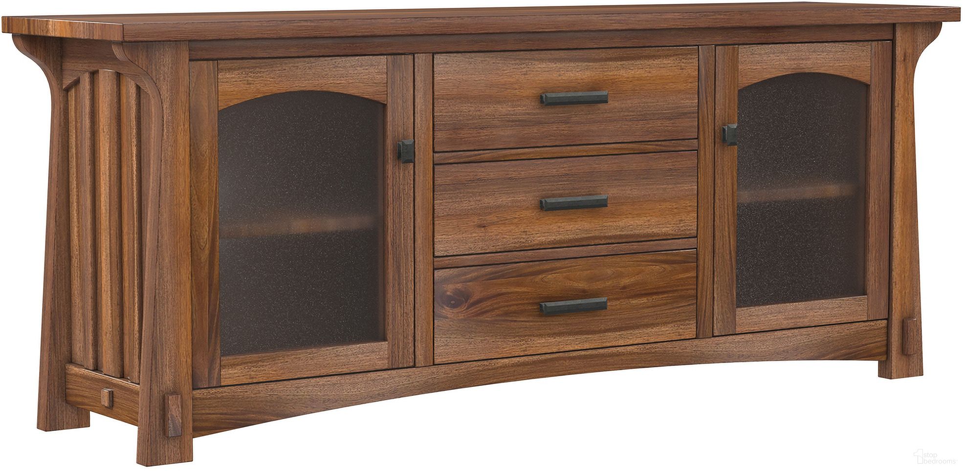 The appearance of Eldora Media Console In Saddle Brown designed by A-America in the modern / contemporary interior design. This saddle brown piece of furniture was selected by 1StopBedrooms from Eldora Collection to add a touch of cosiness and style into your home. Sku: ELDSB7700. Material: Mahogany.