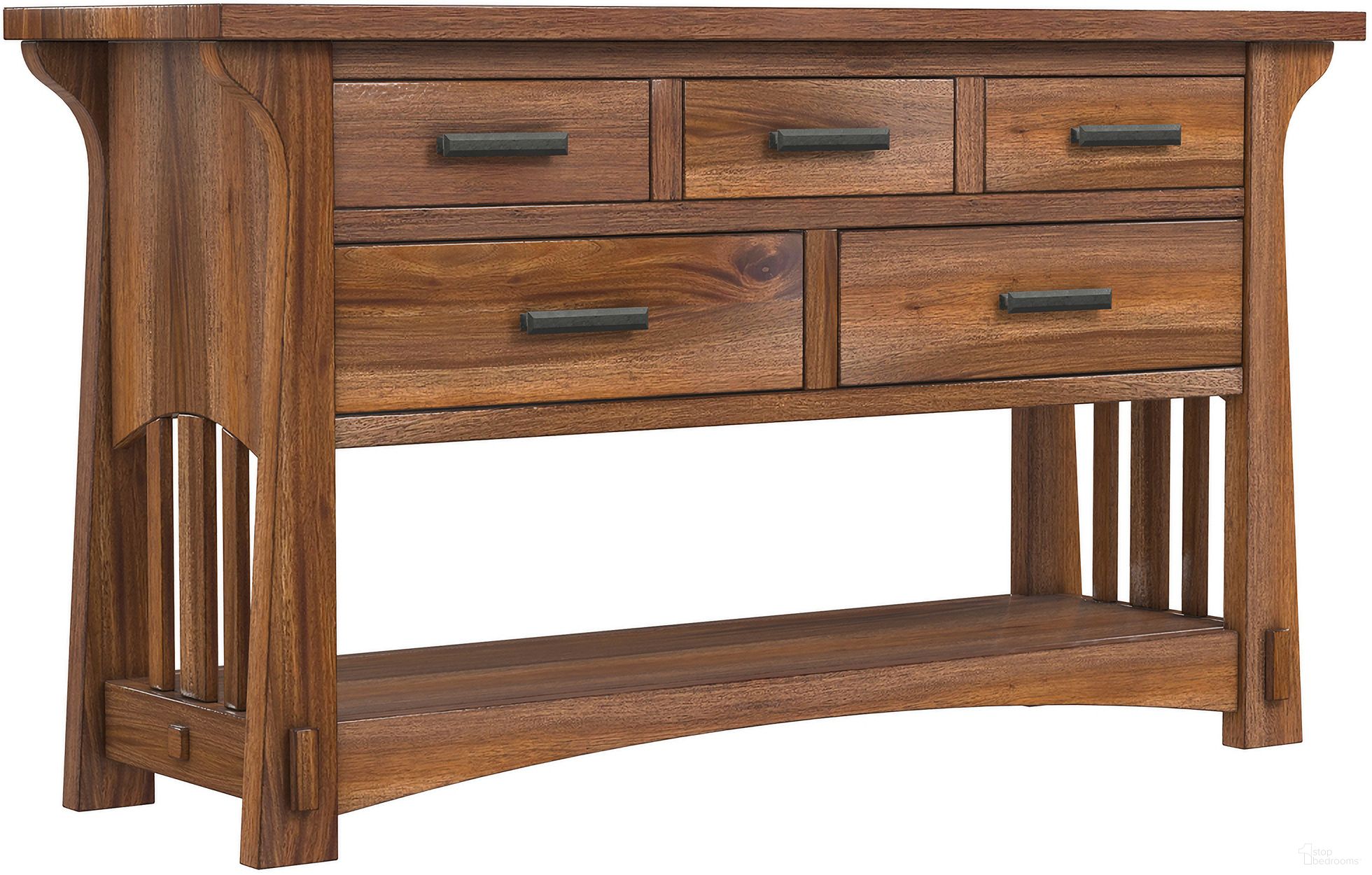 The appearance of Eldora Sofa Table In Saddle Brown designed by A-America in the modern / contemporary interior design. This saddle brown piece of furniture was selected by 1StopBedrooms from Eldora Collection to add a touch of cosiness and style into your home. Sku: ELDSB7210. Material: Mahogany.