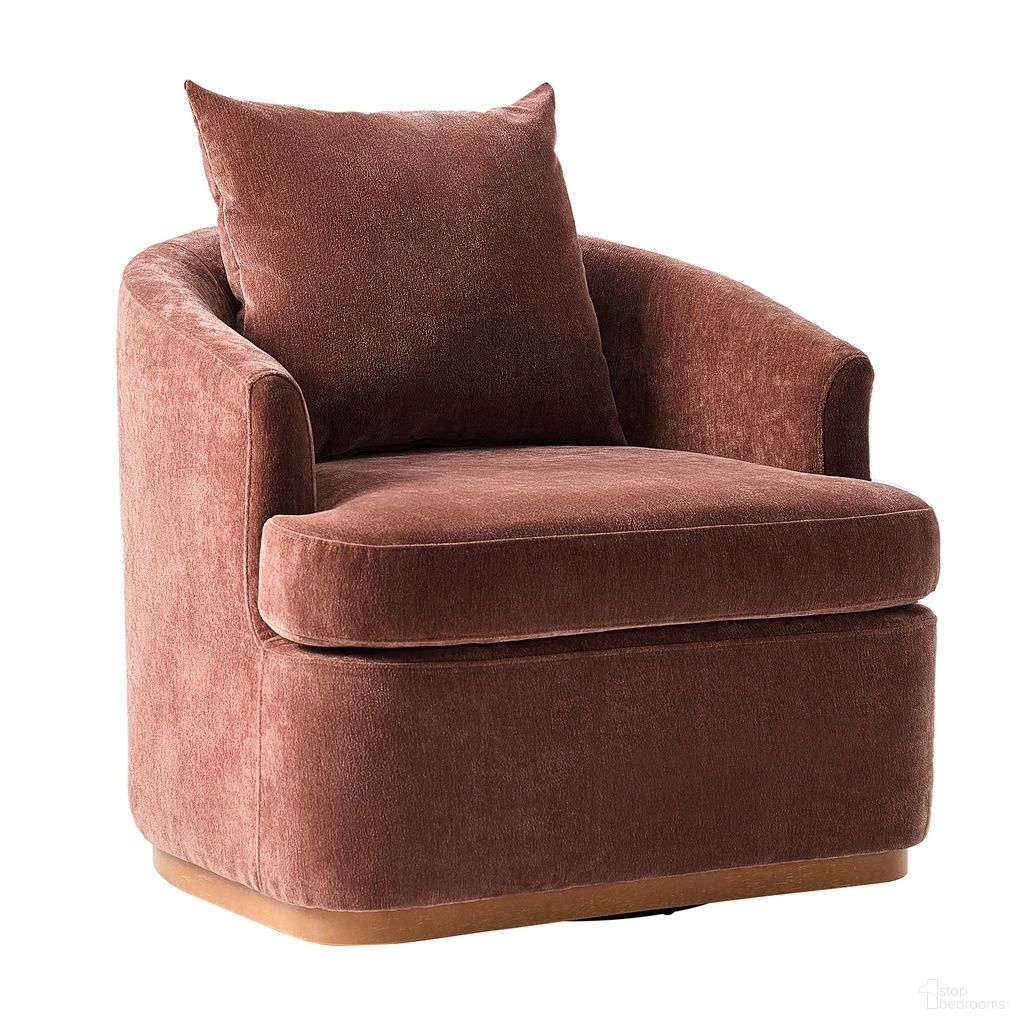 The appearance of Eldora Swivel Armchair In Rust designed by Karat Home in the modern / contemporary interior design. This rust piece of furniture was selected by 1StopBedrooms from Eldora Collection to add a touch of cosiness and style into your home. Sku: CHVT1437-RST. Material: Chenille.