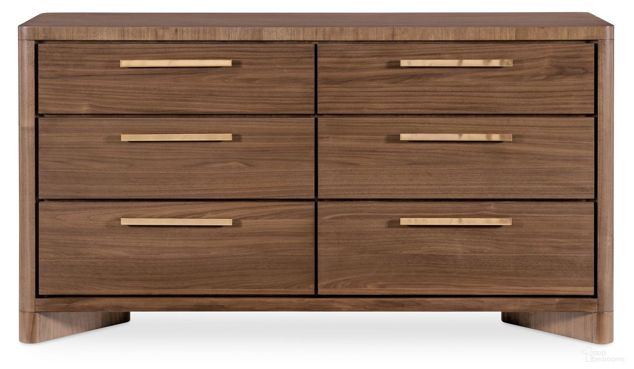 The appearance of Eleana Dresser In Walnut designed by Hooker in the transitional interior design. This walnut piece of furniture was selected by 1StopBedrooms from Eleana Collection to add a touch of cosiness and style into your home. Sku: 7252-90002-85. Material: Walnut Veneer.
