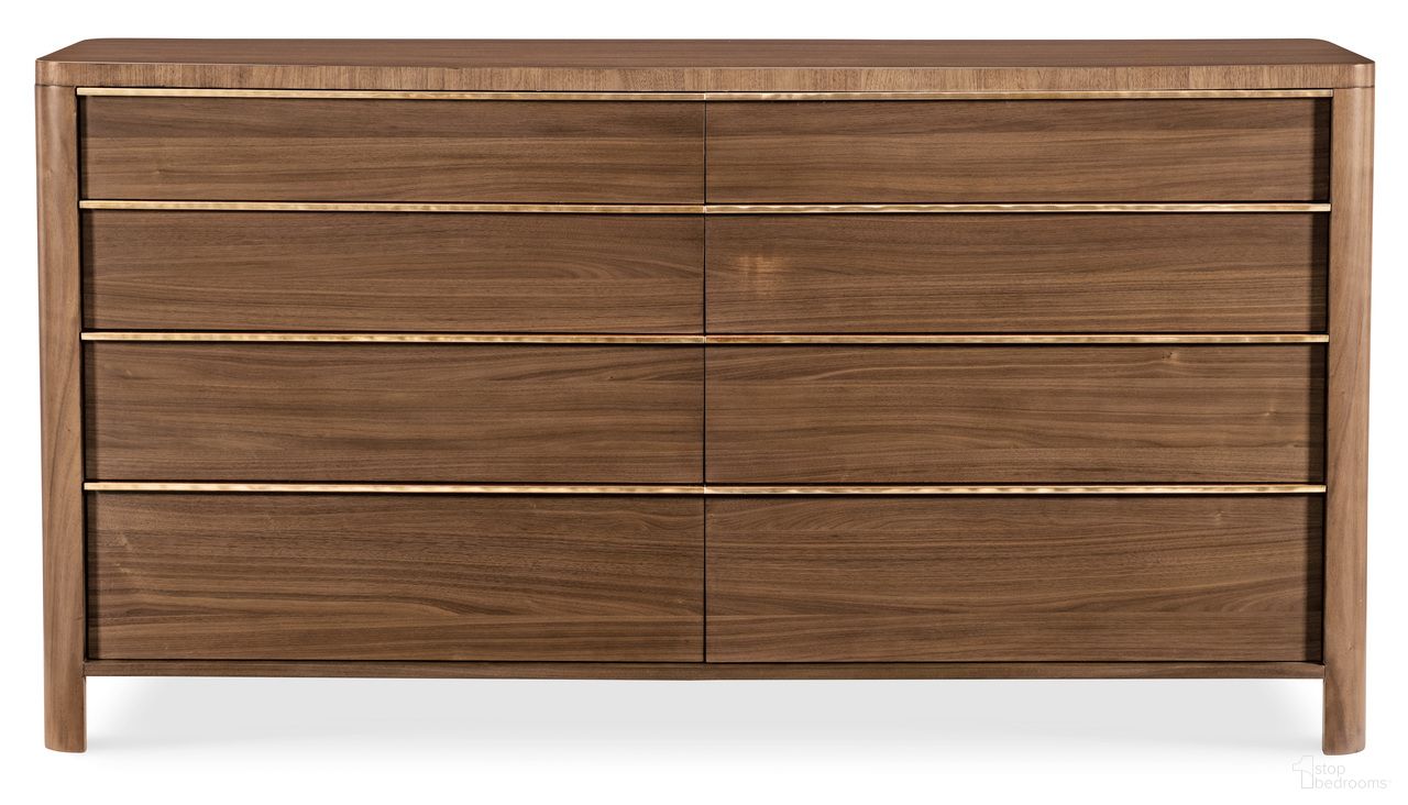 The appearance of Eleana Eight Drawer Dresser In Walnut designed by Hooker in the transitional interior design. This walnut piece of furniture was selected by 1StopBedrooms from Eleana Collection to add a touch of cosiness and style into your home. Sku: 7252-90202-85. Material: Walnut Veneer.