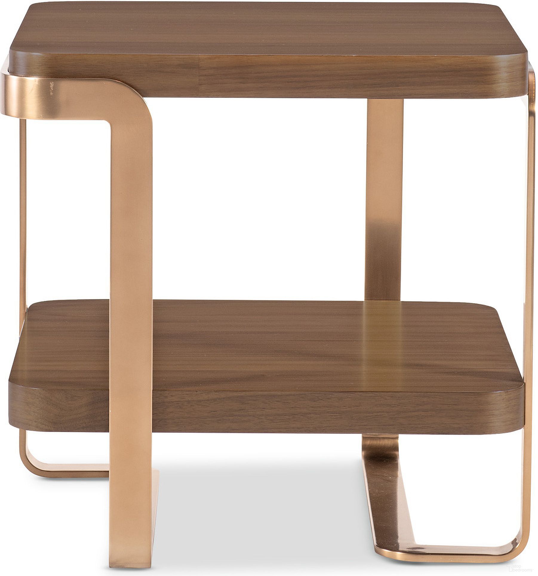 The appearance of Eleana End Table In Walnut and Bronze designed by Hooker in the transitional interior design. This walnut and bronze piece of furniture was selected by 1StopBedrooms from Eleana Collection to add a touch of cosiness and style into your home. Sku: 7252-80313-85. Material: Walnut Veneer.