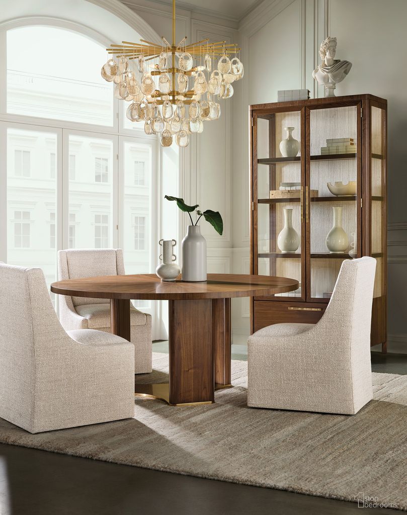 Eleana Round Dining Room Set In Walnut and Bronze