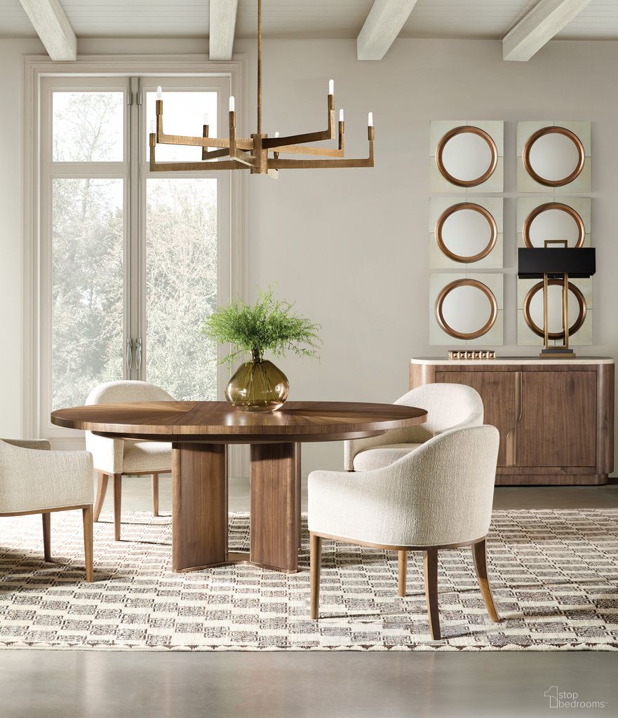 Eleana Round Dining Room Set One 20 Inch Leaf In Walnut and Bronze