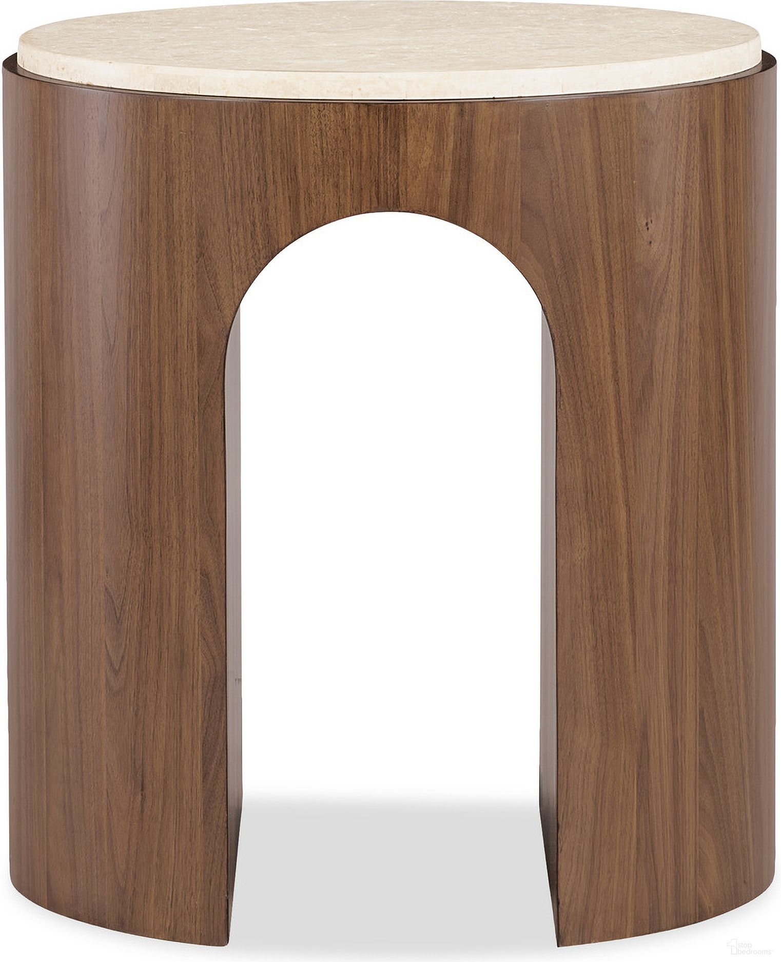 The appearance of Eleana Round End Table In Walnut and Beige designed by Hooker in the transitional interior design. This walnut and beige piece of furniture was selected by 1StopBedrooms from Eleana Collection to add a touch of cosiness and style into your home. Sku: 7252-80116-85. Material: Walnut Veneer.
