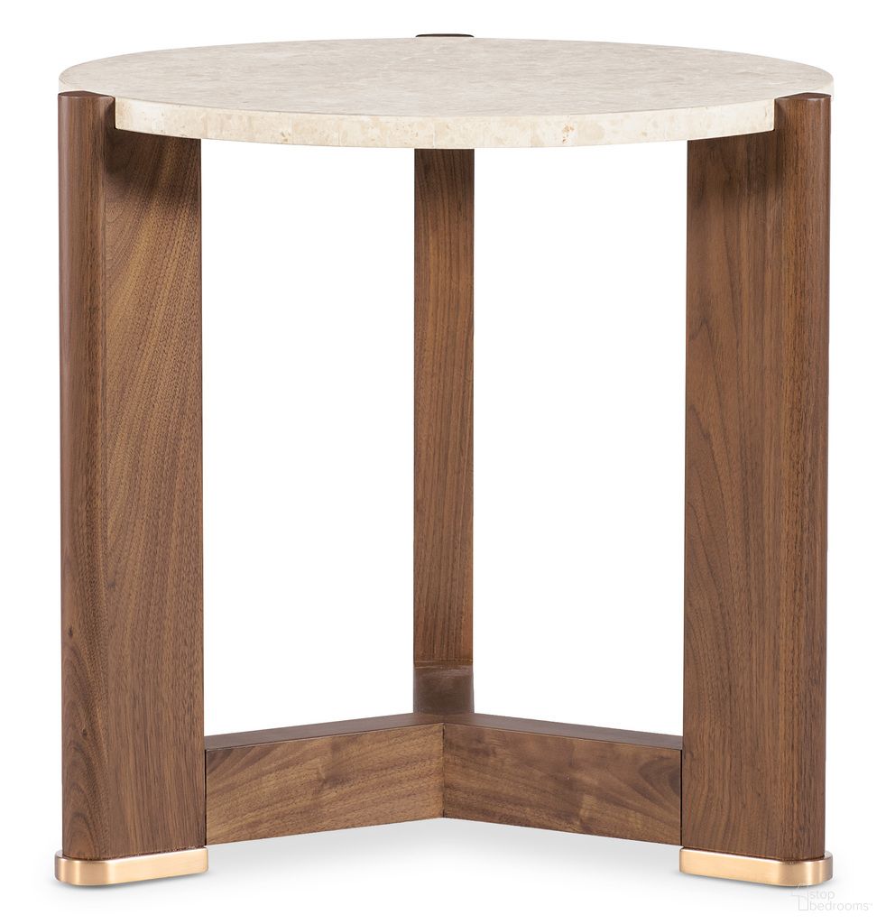 Eleana Round End Table In Walnut and Beige