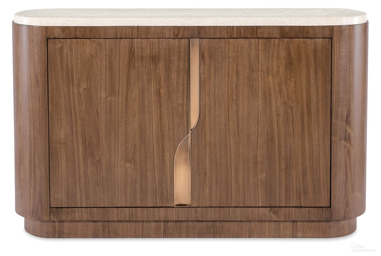 The appearance of Eleana Server In Walnut and Beige designed by Hooker in the transitional interior design. This walnut and beige piece of furniture  was selected by 1StopBedrooms from Eleana Collection to add a touch of cosiness and style into your home. Sku: 7252-75903-85. Material: Walnut Veneer.