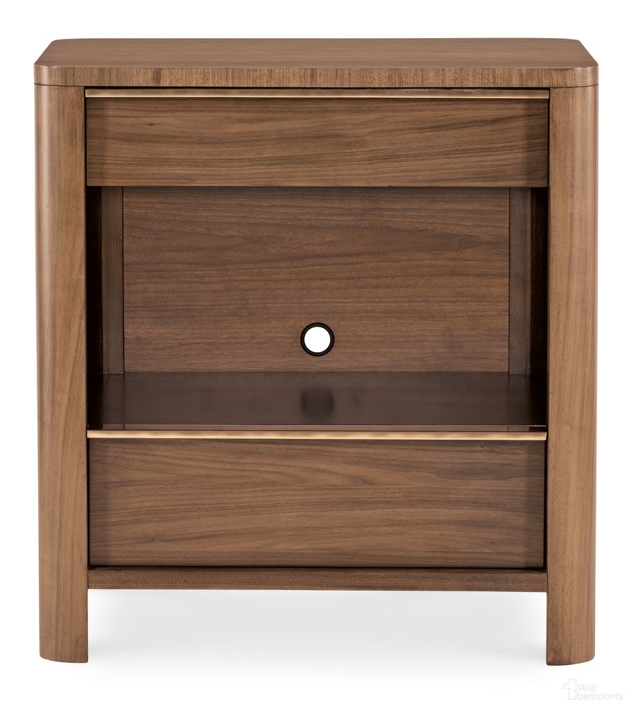 The appearance of Eleana Two Drawer Nightstand In Walnut designed by Hooker in the transitional interior design. This walnut piece of furniture was selected by 1StopBedrooms from Eleana Collection to add a touch of cosiness and style into your home. Sku: 7252-90116-85. Material: Walnut Veneer.