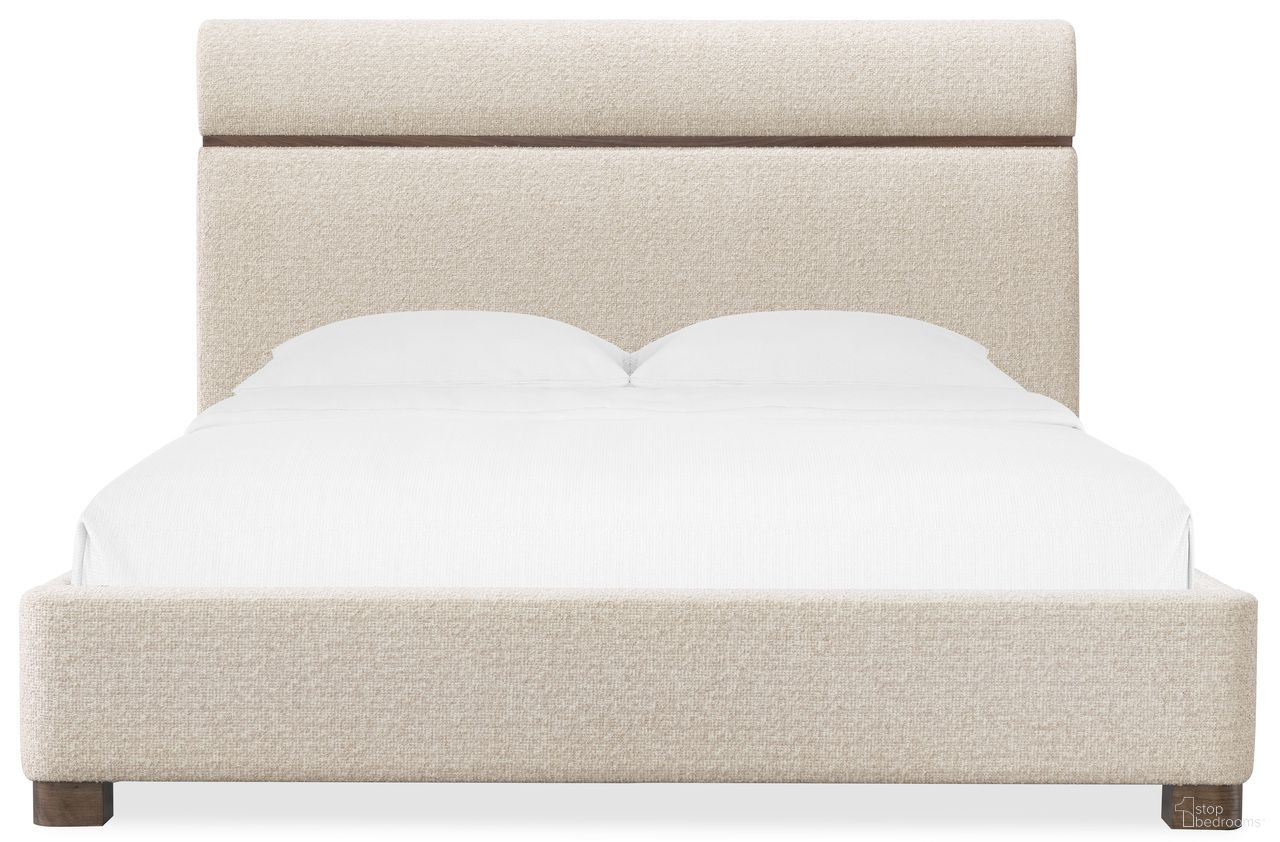 Eleana Upholstered King Panel Bed In Walnut and Beige