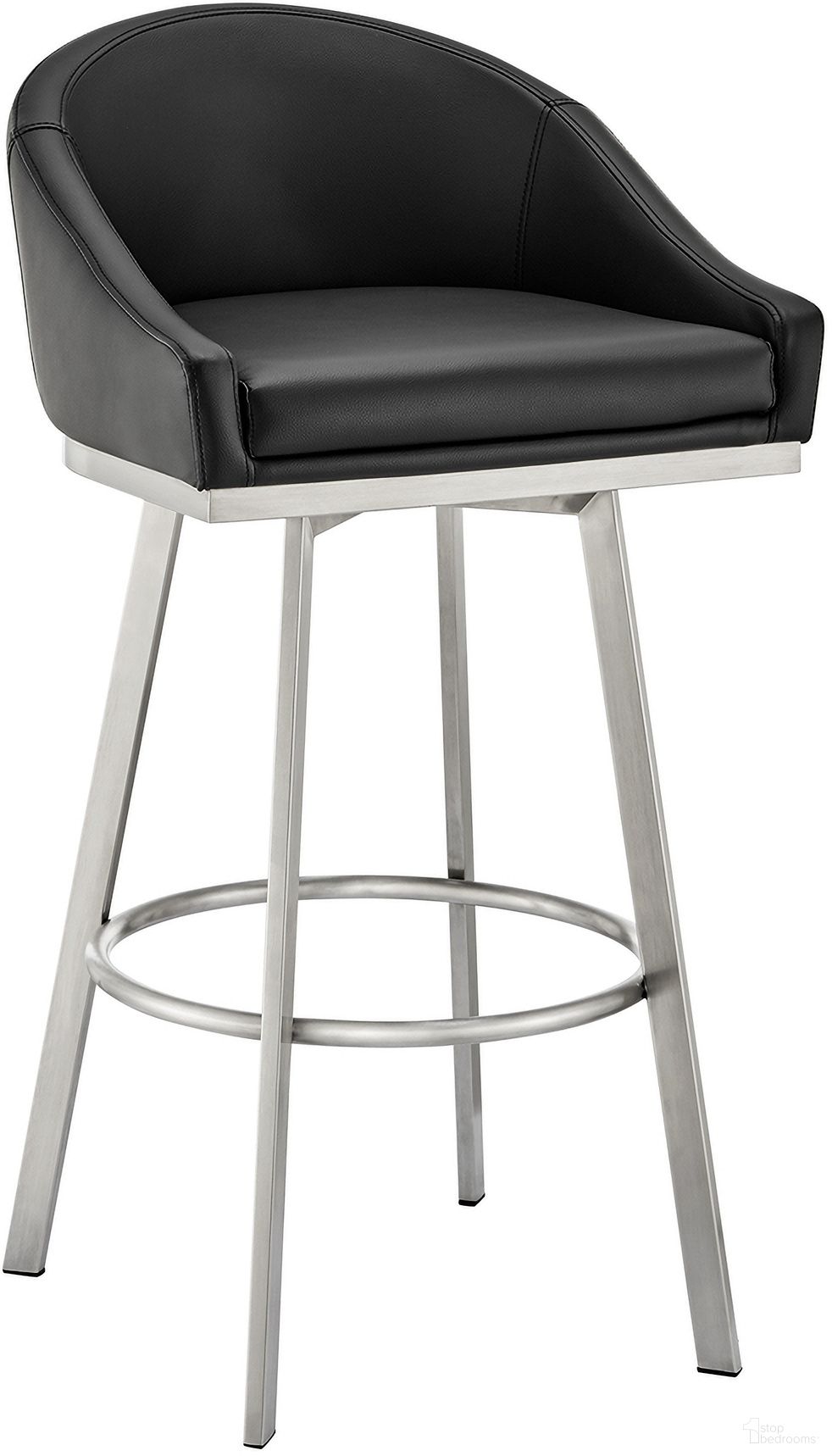The appearance of Eleanor 26 Inch Swivel Counter Stool In Brushed Stainless Steel and Black Faux Leather designed by Armen Living in the modern / contemporary interior design. This black piece of furniture was selected by 1StopBedrooms from Eleanor Collection to add a touch of cosiness and style into your home. Sku: LCELBABSBLK26. Material: Faux Leather.