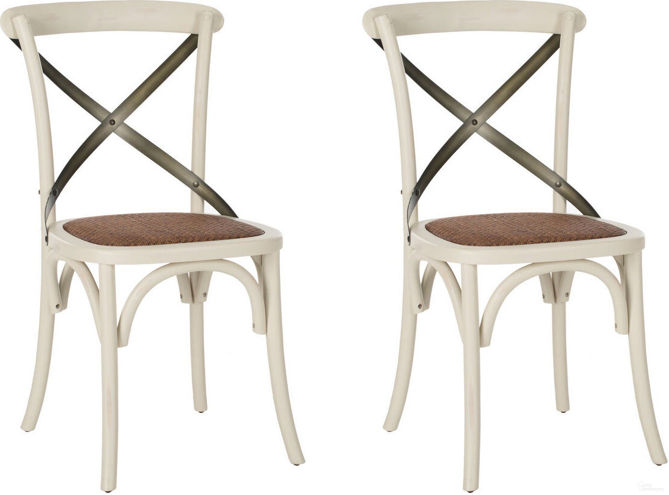 The appearance of Eleanor Ivory and Medium Brown X-Back Farmhouse Side Chair Set of 2 designed by Safavieh in the country / farmhouse interior design. This antique white piece of furniture was selected by 1StopBedrooms from Eleanor Collection to add a touch of cosiness and style into your home. Sku: AMH9501A-SET2. Material: Stainless Steel. Chair Type: Side Chair.