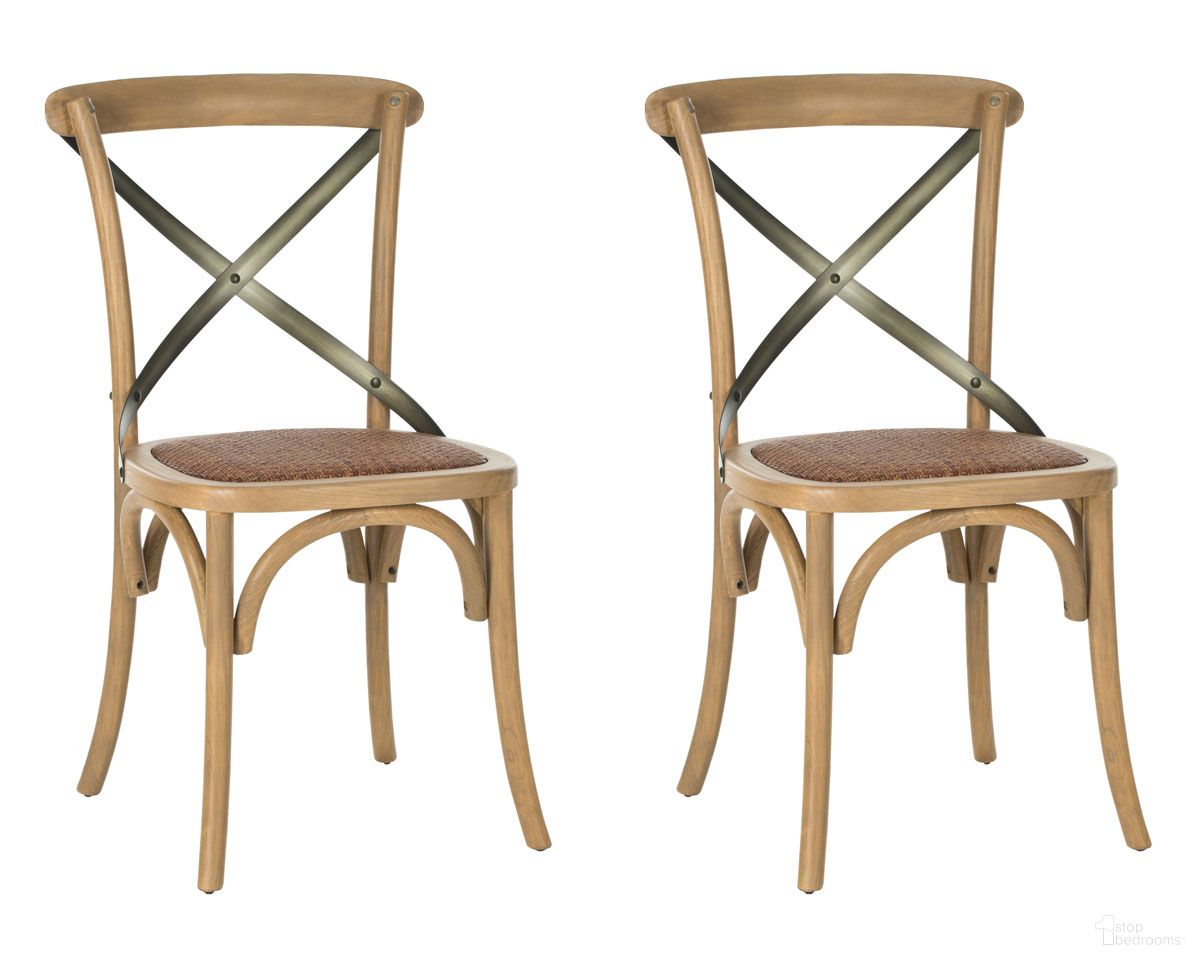 The appearance of Eleanor Weathered Oak and Medium Brown X-Back Farmhouse Side Chair Set of 2 designed by Safavieh in the modern / contemporary interior design. This oak piece of furniture was selected by 1StopBedrooms from Eleanor Collection to add a touch of cosiness and style into your home. Sku: AMH9501C-SET2. Material: Stainless Steel. Chair Type: Side Chair.