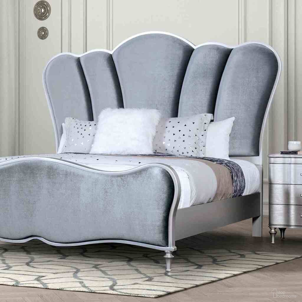 The appearance of Eleanora Eastern king Bed In Silver designed by Furniture of America in the glam interior design. This silver piece of furniture was selected by 1StopBedrooms from Eleanora Collection to add a touch of cosiness and style into your home. Sku: FM7416SV-EK-R;FM7416SV-K-FB;FM7416SV-K-HB. Material: Fabric. Bed Size: King.