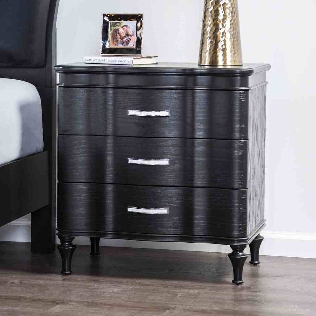 The appearance of Eleanora Nightstand In Black designed by Furniture of America in the glam interior design. This black piece of furniture was selected by 1StopBedrooms from Eleanora Collection to add a touch of cosiness and style into your home. Sku: FM7416BK-N. Material: Solid Wood.