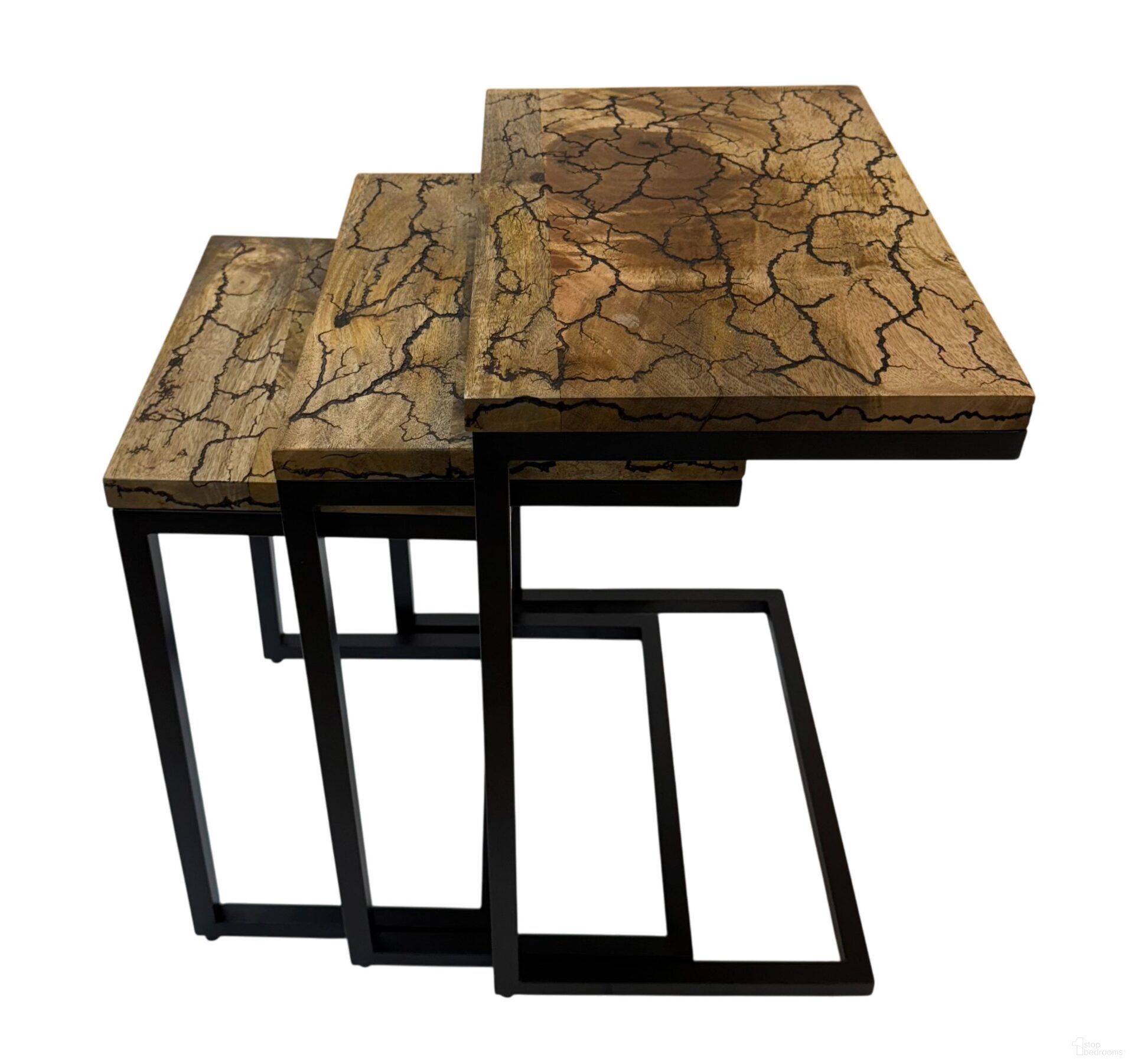 The appearance of Electra Electrified Wood 3 Piece Nesting Table Set In Black Iron designed by Carolina Living in the modern / contemporary interior design. This black piece of furniture  was selected by 1StopBedrooms from Electra Collection to add a touch of cosiness and style into your home. Sku: AT-2612-NT-EWBL. Material: Wood.