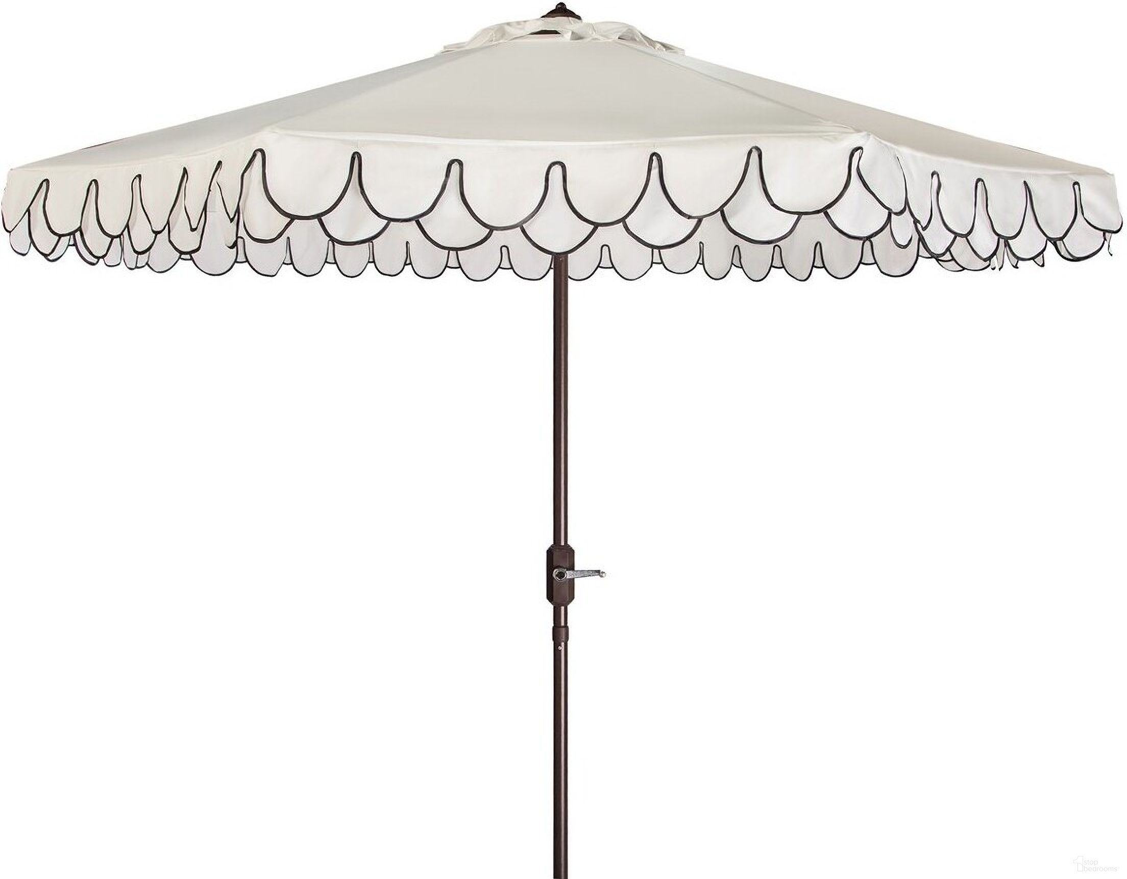 The appearance of Elegant White and Black Valance 9 Auto Tilt Umbrella designed by Safavieh in the glam interior design. This white and black piece of furniture  was selected by 1StopBedrooms from Elegant Collection to add a touch of cosiness and style into your home. Sku: PAT8006E. Material: Aluminum.