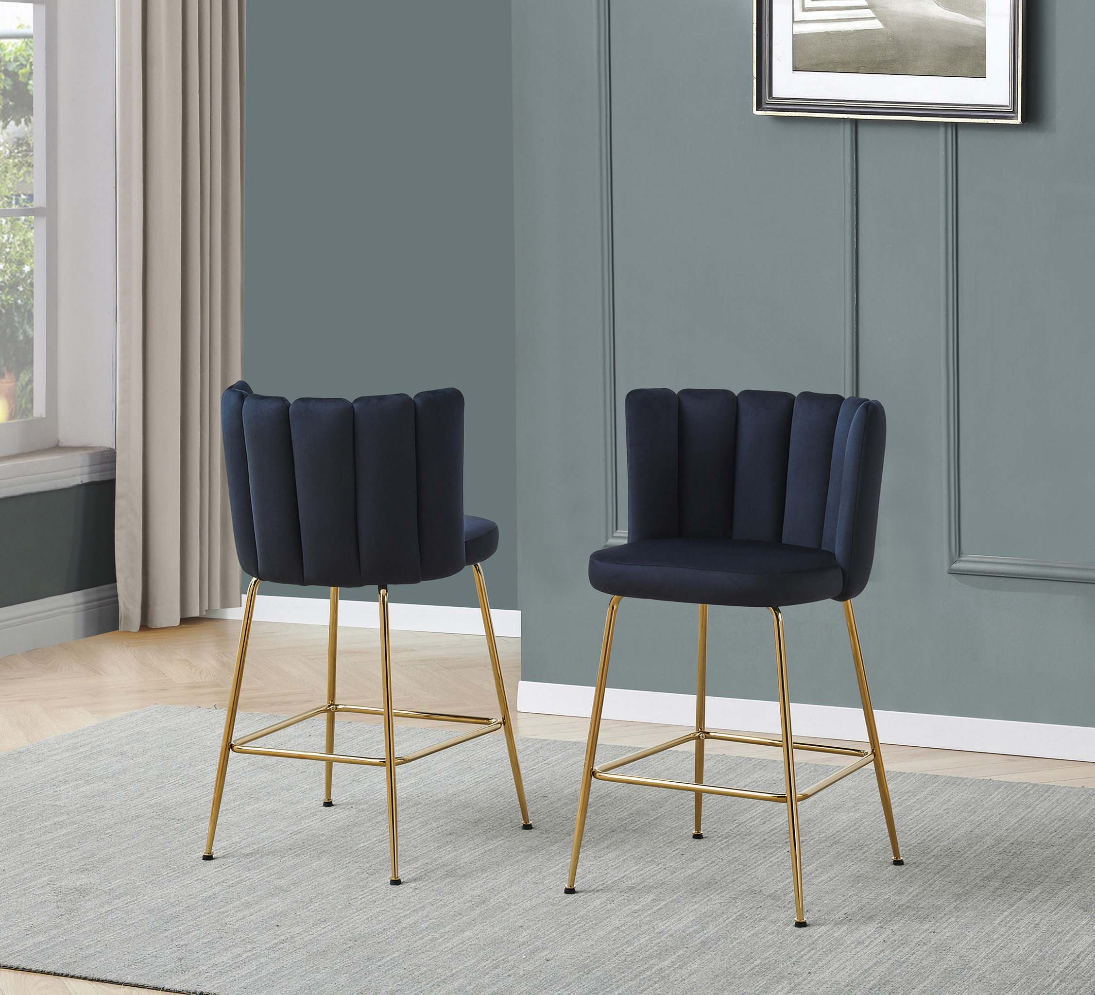 Elegante Black Velvet Counter Height Stools Set of 2 by Best Master