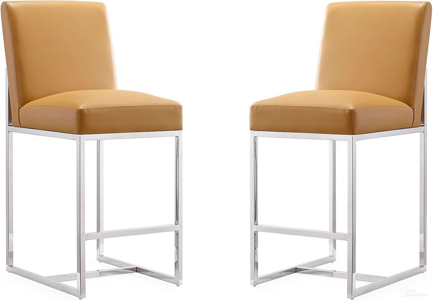 Element 24 Inch Faux Leather Counter Stool in Camel and Polished Chrome (Set of 2)