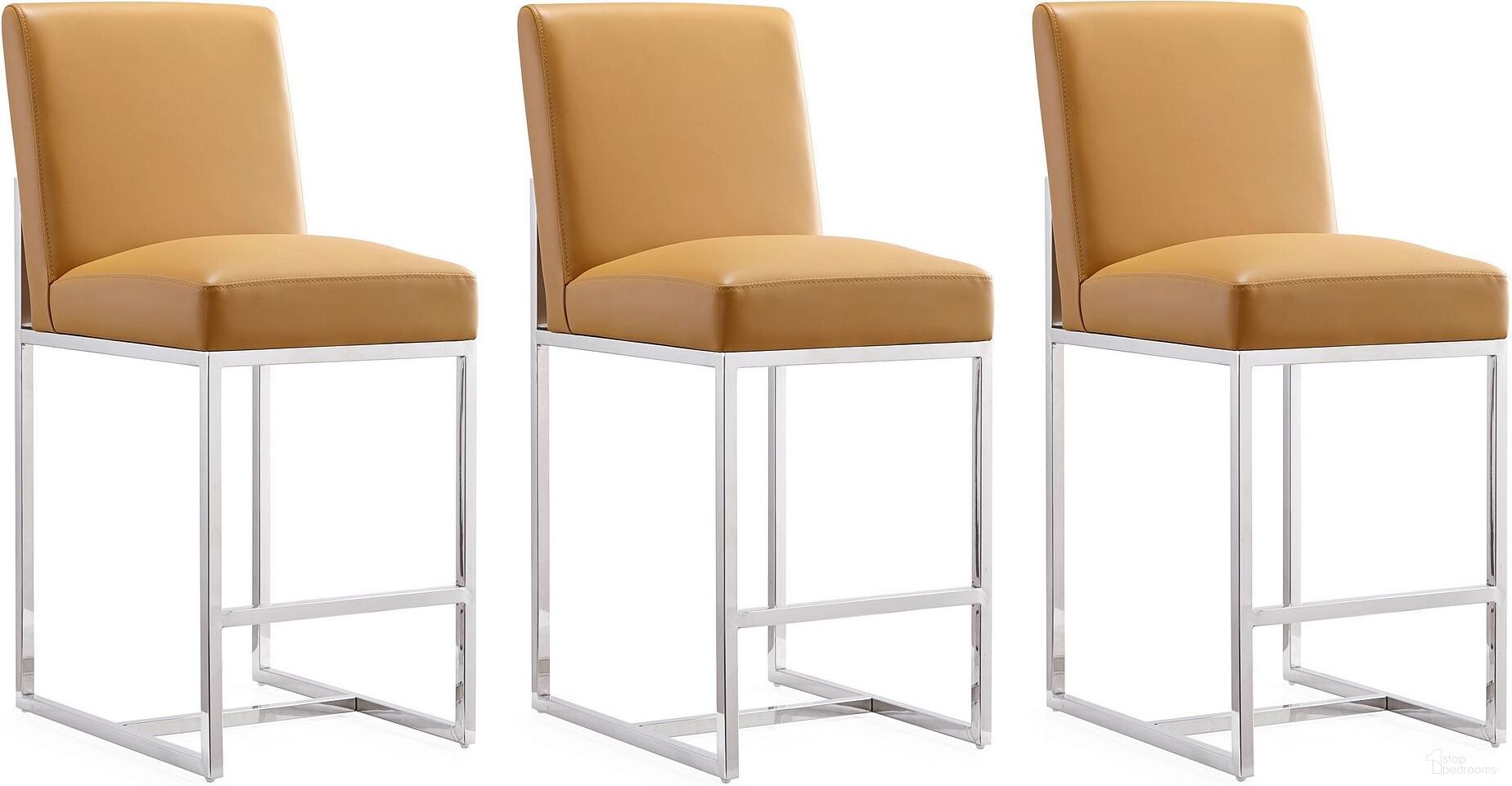 Element 24 Inch Faux Leather Counter Stool in Camel and Polished Chrome (Set of 3)