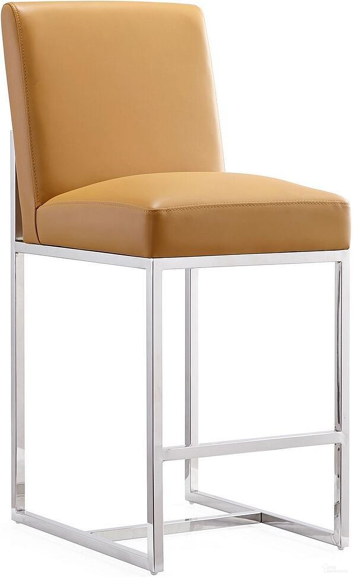 Element 24 Inch Faux Leather Counter Stool in Camel and Polished Chrome
