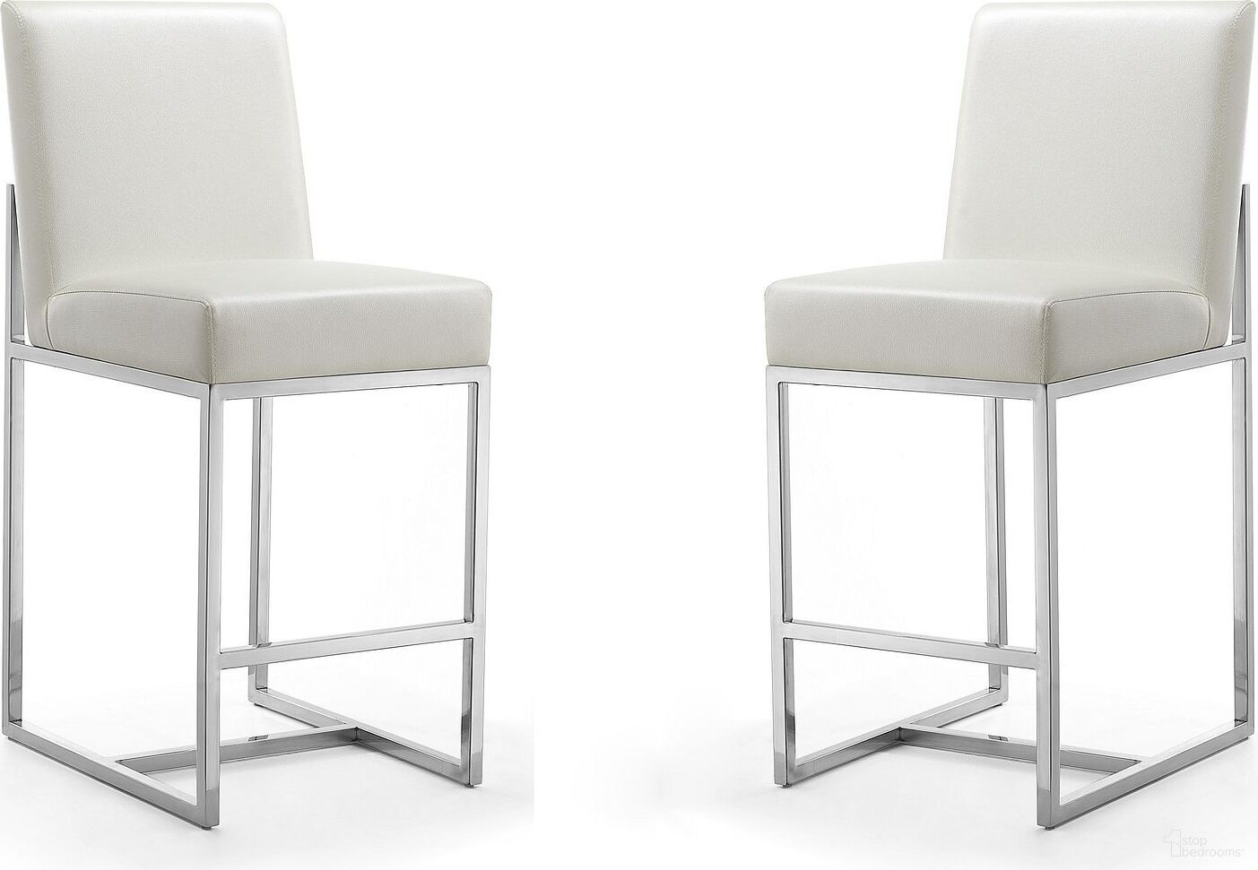 The appearance of Element 24 Inch Faux Leather Counter Stool in Pearl White and Polished Chrome (Set of 2) designed by Manhattan Comfort in the transitional interior design. This pearl white piece of furniture was selected by 1StopBedrooms from Element Collection to add a touch of cosiness and style into your home. Sku: CS003-PW;CS003-PW. Material: Stainless Steel.