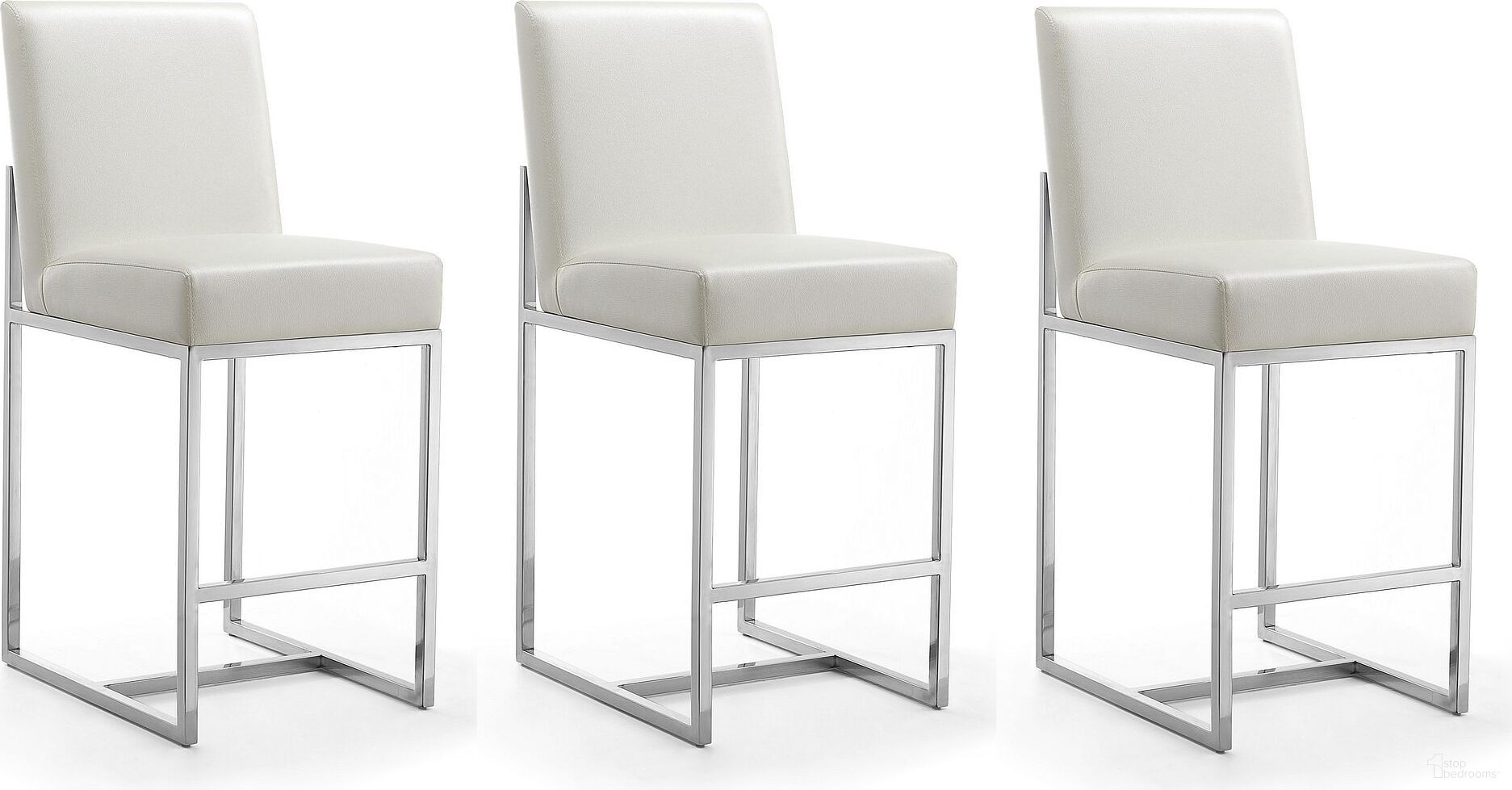 The appearance of Element 24 Inch Faux Leather Counter Stool in Pearl White and Polished Chrome (Set of 3) designed by Manhattan Comfort in the transitional interior design. This pearl white piece of furniture  was selected by 1StopBedrooms from Element Collection to add a touch of cosiness and style into your home. Sku: CS003-PW;CS003-PW;CS003-PW. Material: Stainless Steel.